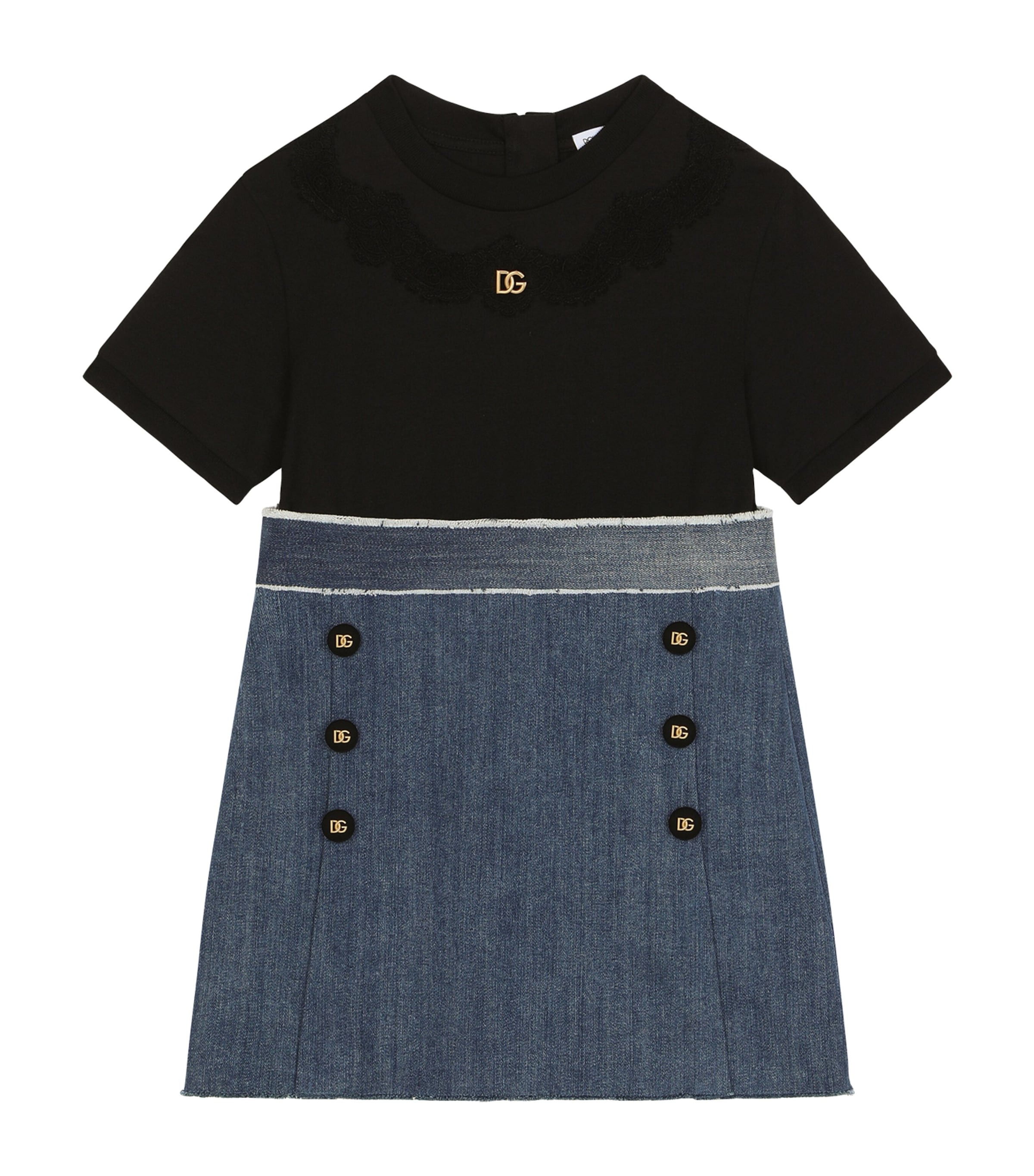 Dolce & Gabbana Kids' Stretch Denim And Jersey Dress With Dg Logo In Multicolor