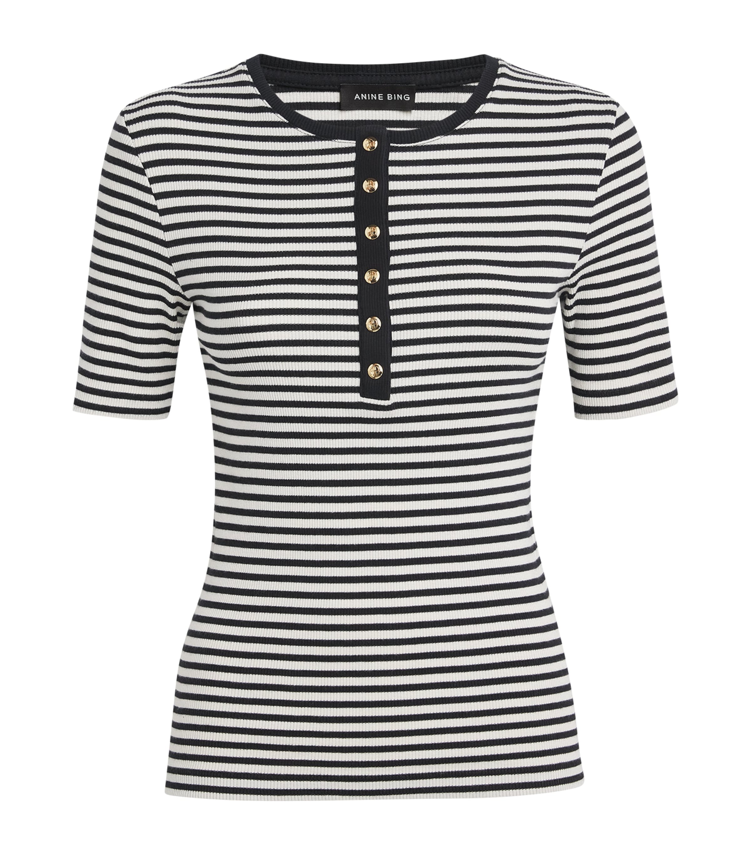 Anine Bing Alessia Striped Stretch-cotton T-shirt In Black