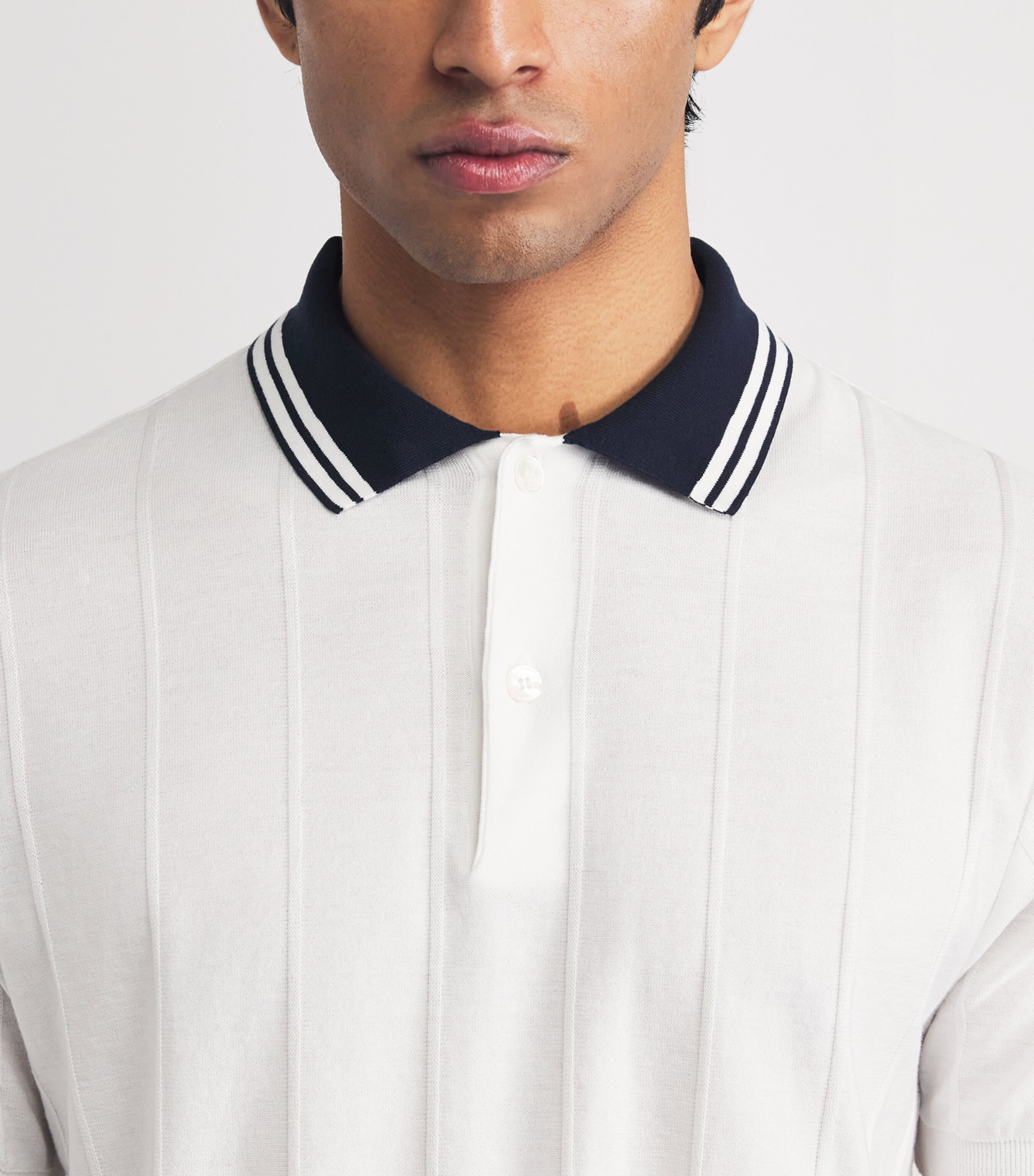 Paul & Shark Mens Cotton Rib-Knit Polo Shirt Panna Chiar Image 3