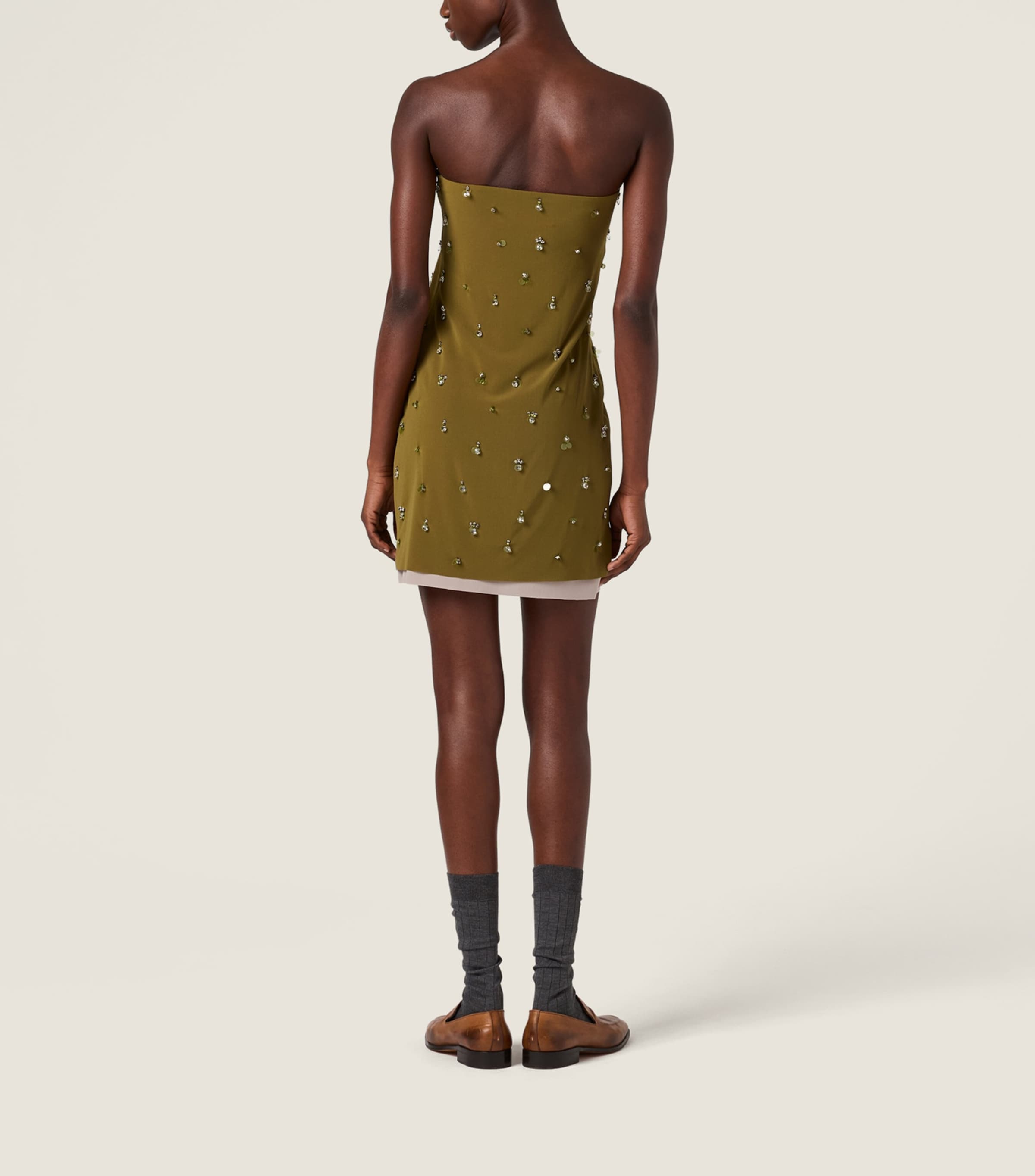 Miu Miu Womens Silk Embellished Strapless Mini Dress Image 3