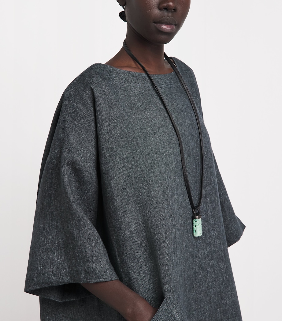 Eskandar Womens Linen Boat-Neck Midi Dress Petrol Image 3