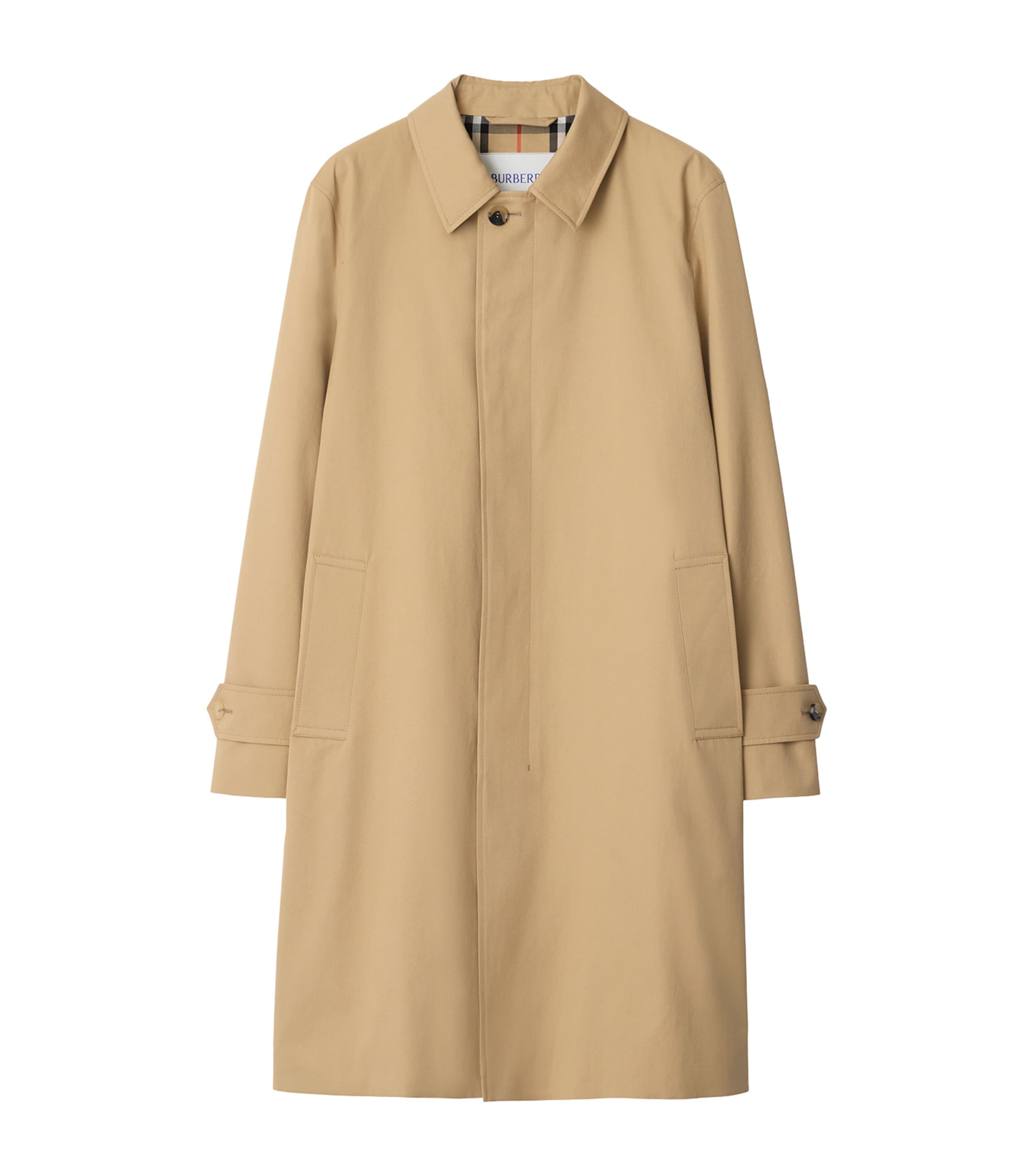 Burberry Long Beige Gabardine Car Coat In Sand