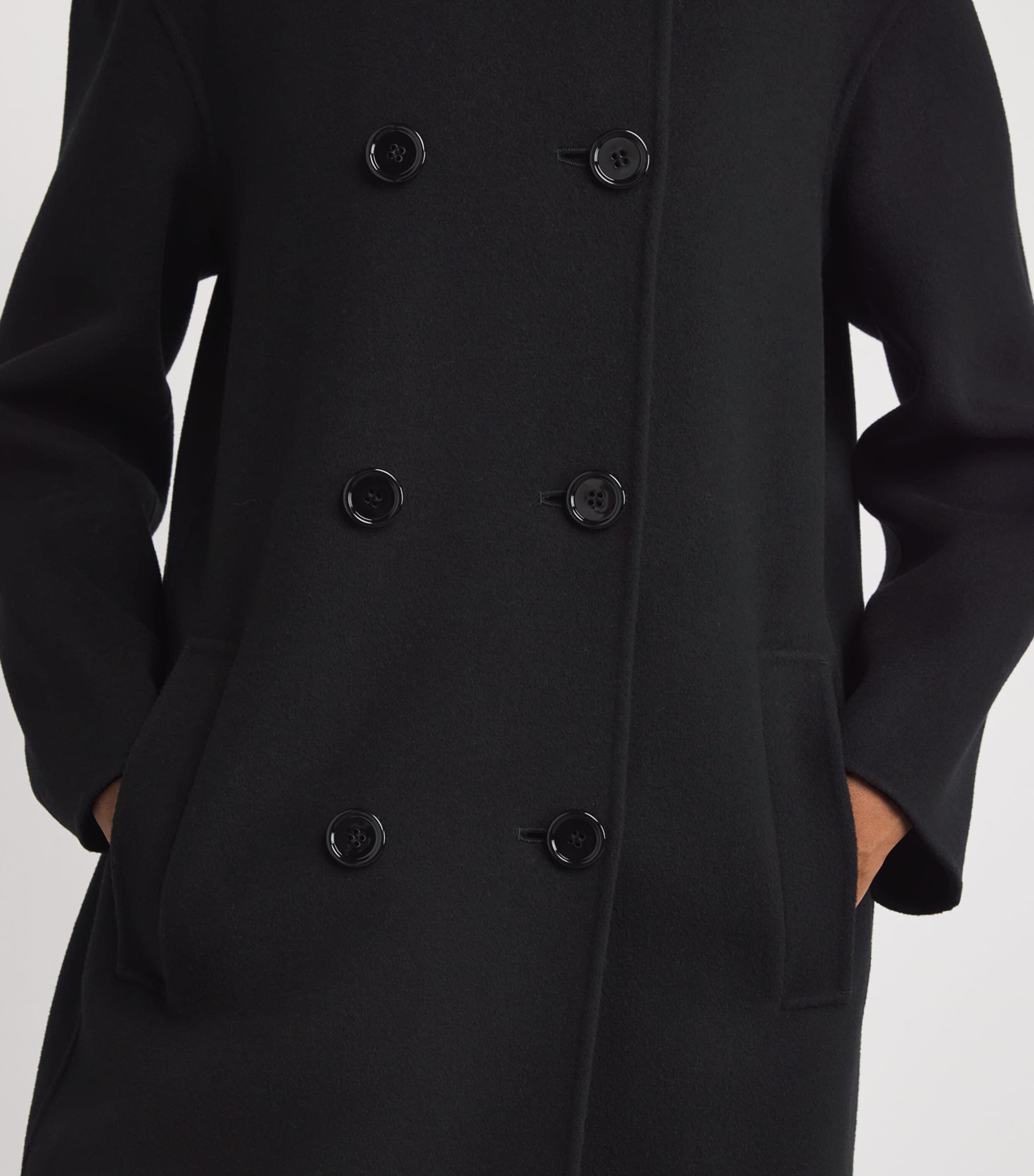 Virgin Wool Double-Breasted Coat BLACK Image 6