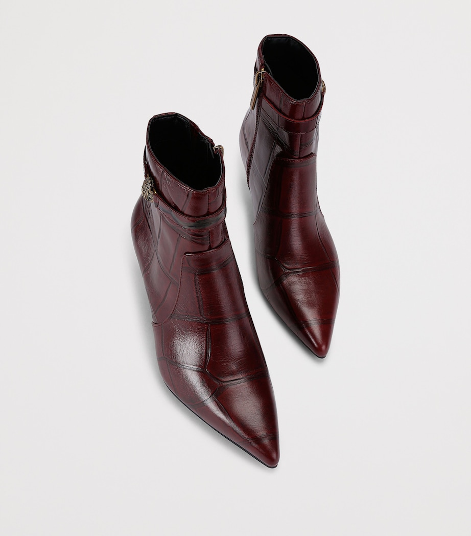 Leather Croc-Embossed Kensington Ankle Boots WINE Image 4