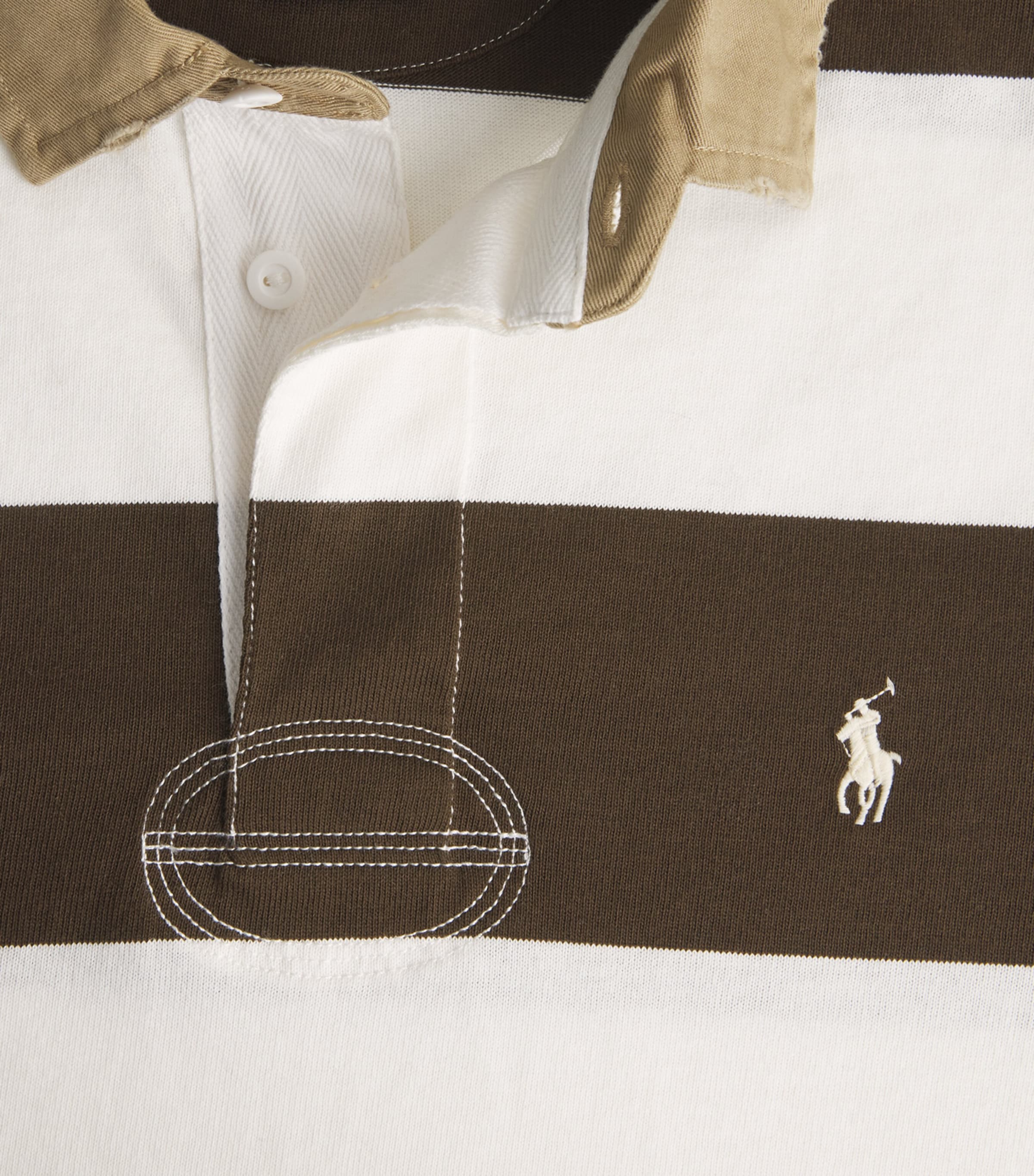 Cotton Stripe Polo Pony Rugby Shirt BROWN Image 5