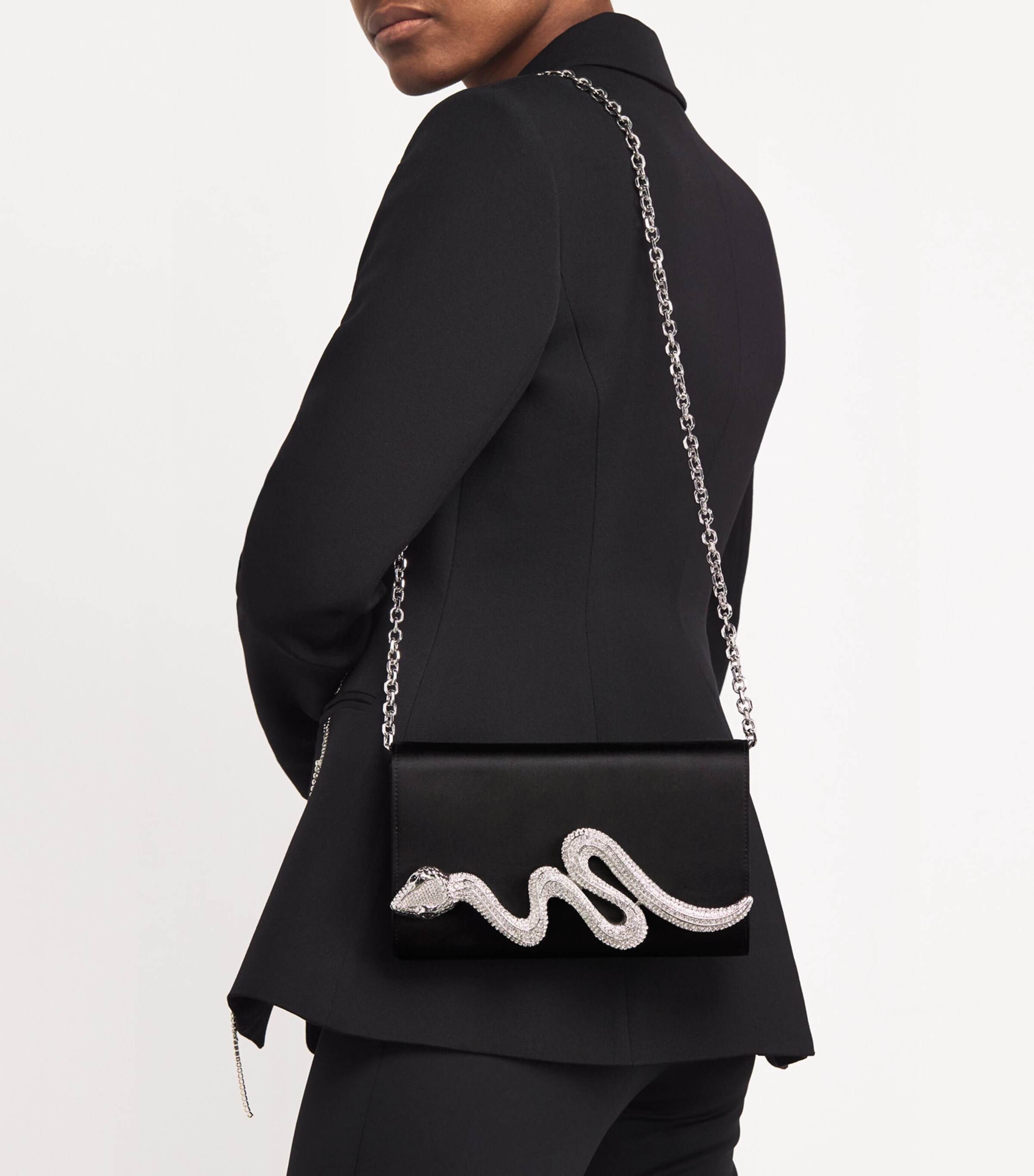 Judith Leiber Black Satin Serpent Shoulder Bag | Harrods AE