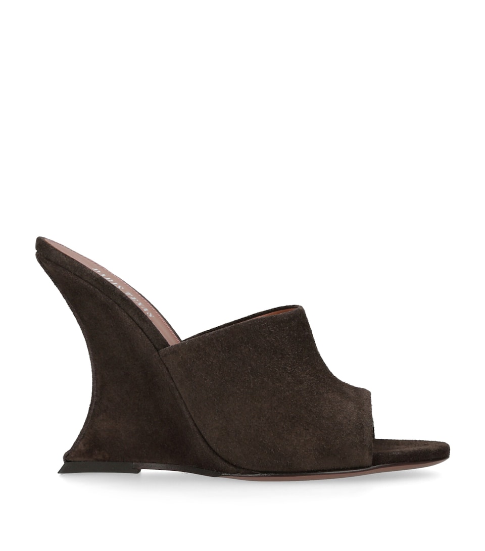 Paris Texas Suede Nina Wedge Mules 105 Dark Brown