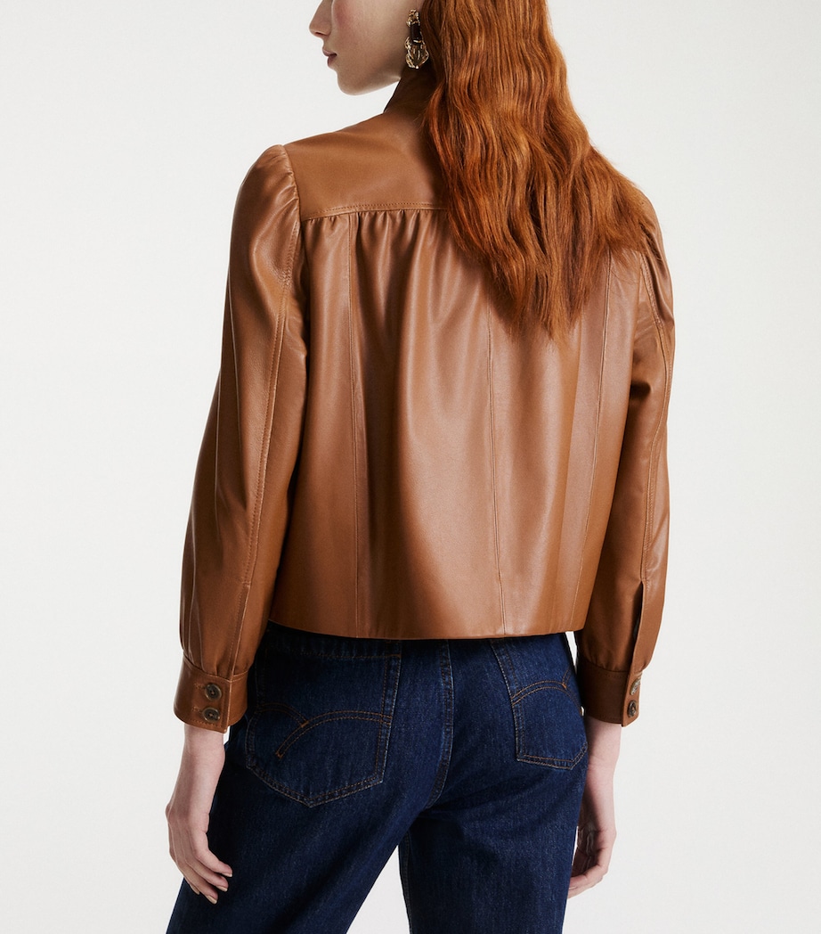 Marella Womens Asymmetric Leather Jacket Tobacco Brown Image 3