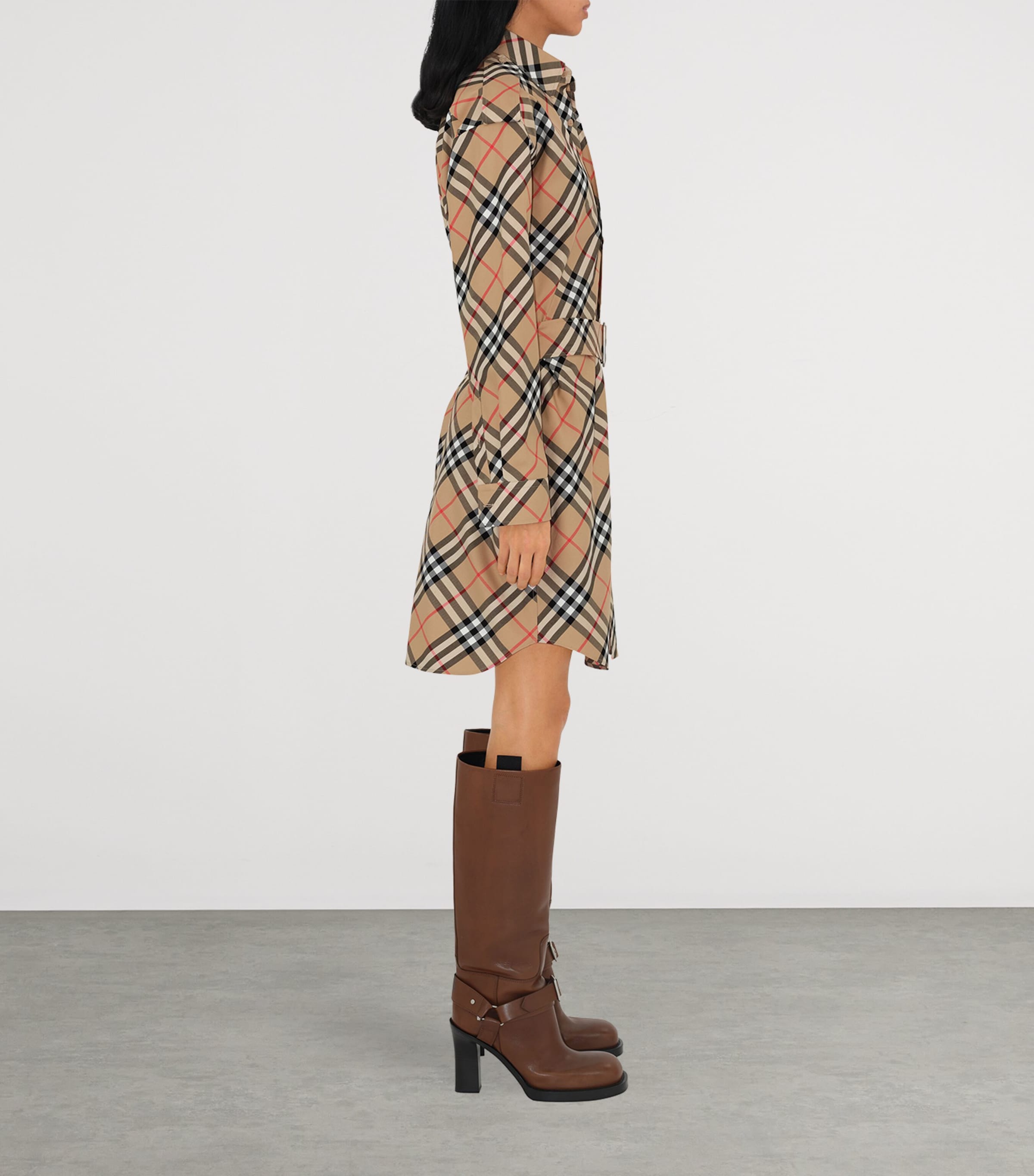 Cotton Check Shirt Dress SAND IP CHECK Image 3