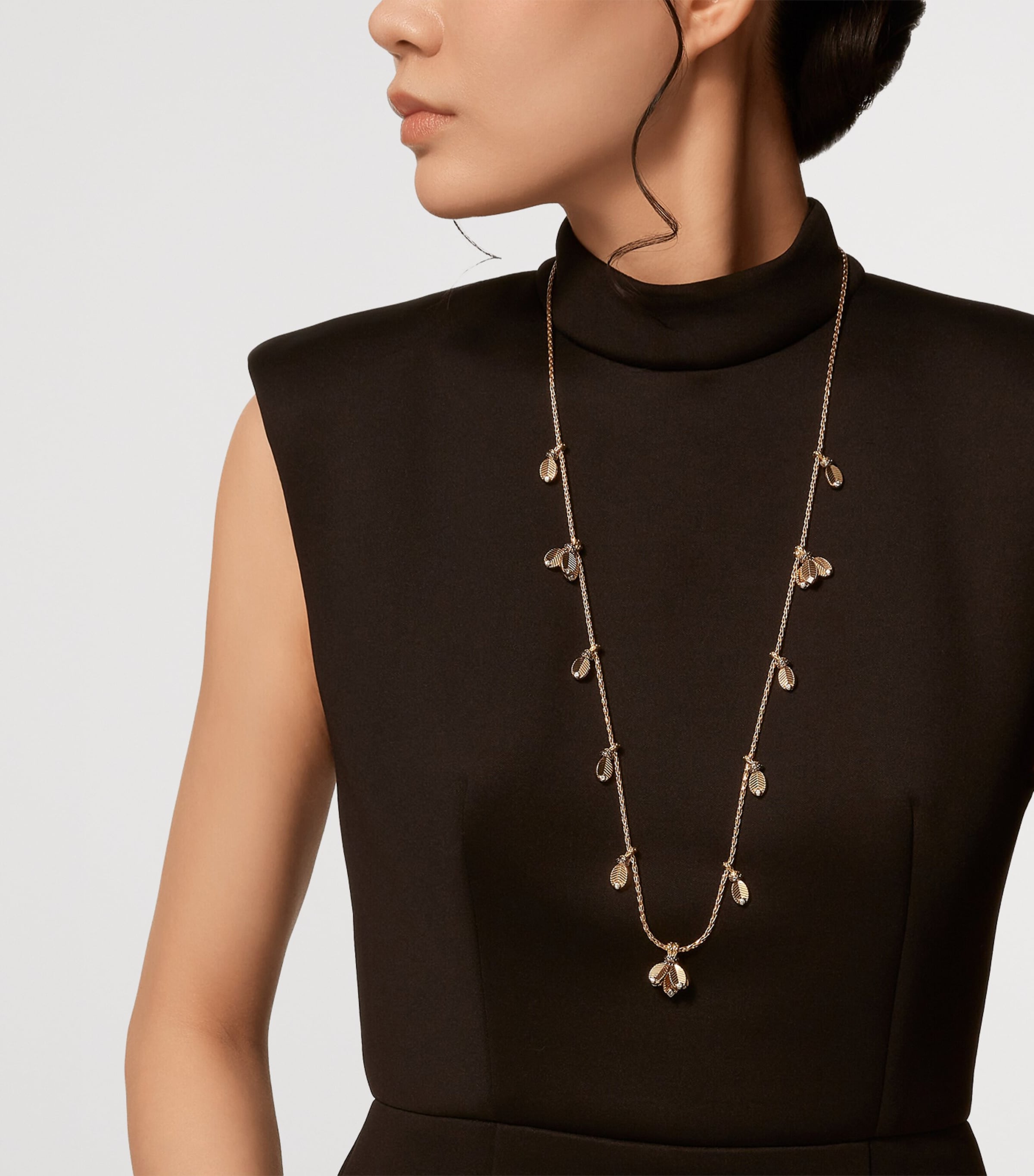 Yellow Gold, White Gold and Diamond Grain de Café Necklace MIXED GOLD Image 2