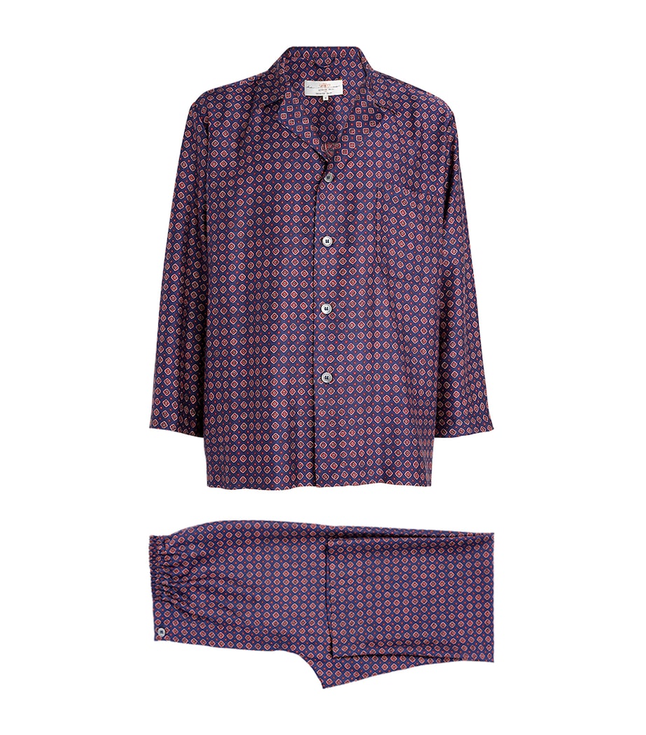 Silk Geometric Print Pyjama Set NAVY/RED Image 1