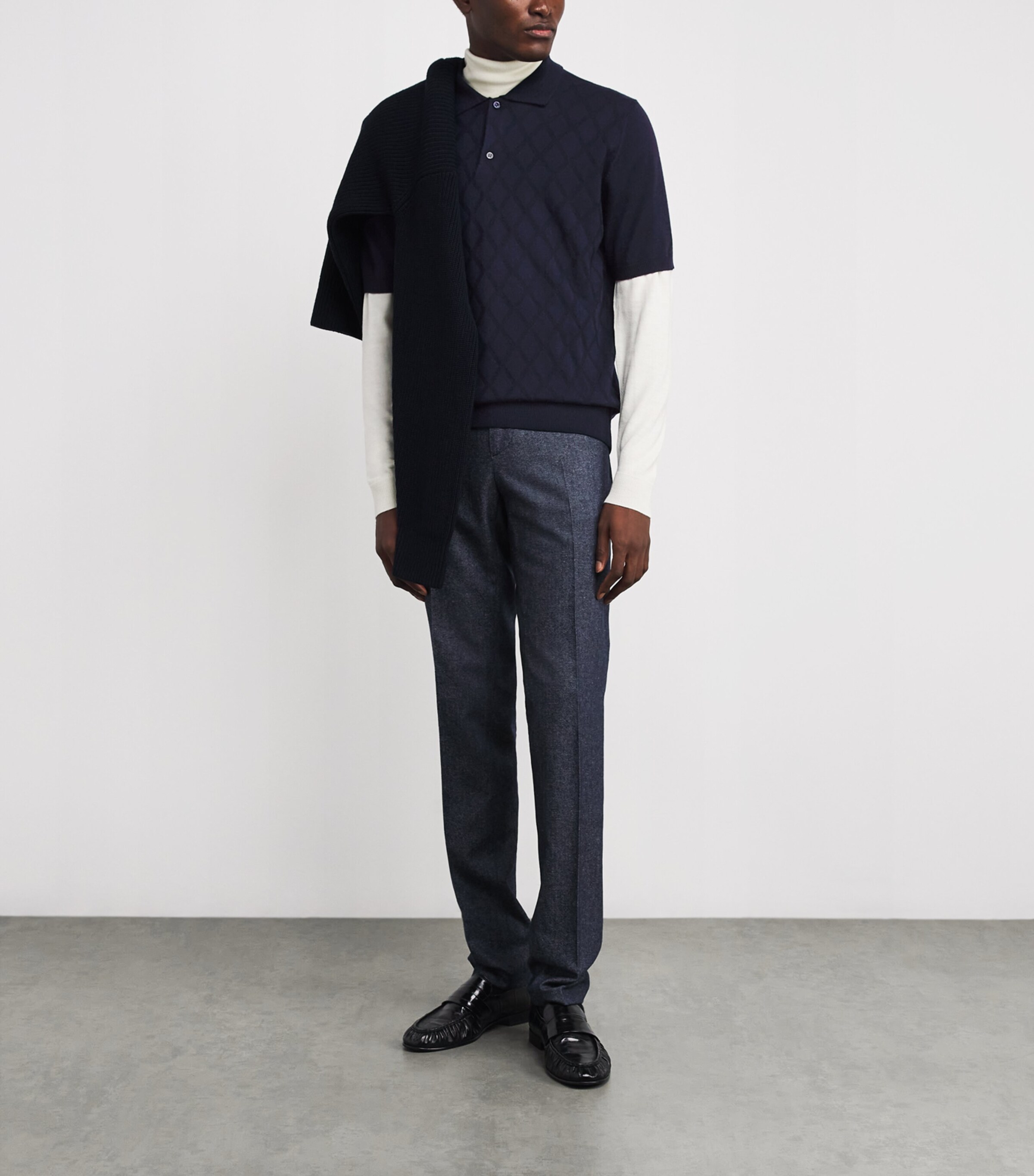 Canali Mens Merino Wool Jacquard Polo Shirt Image 2
