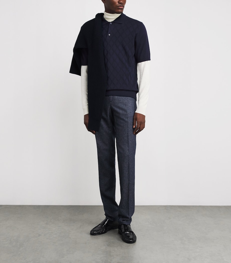 Canali Mens Merino Wool Jacquard Polo Shirt Image 2
