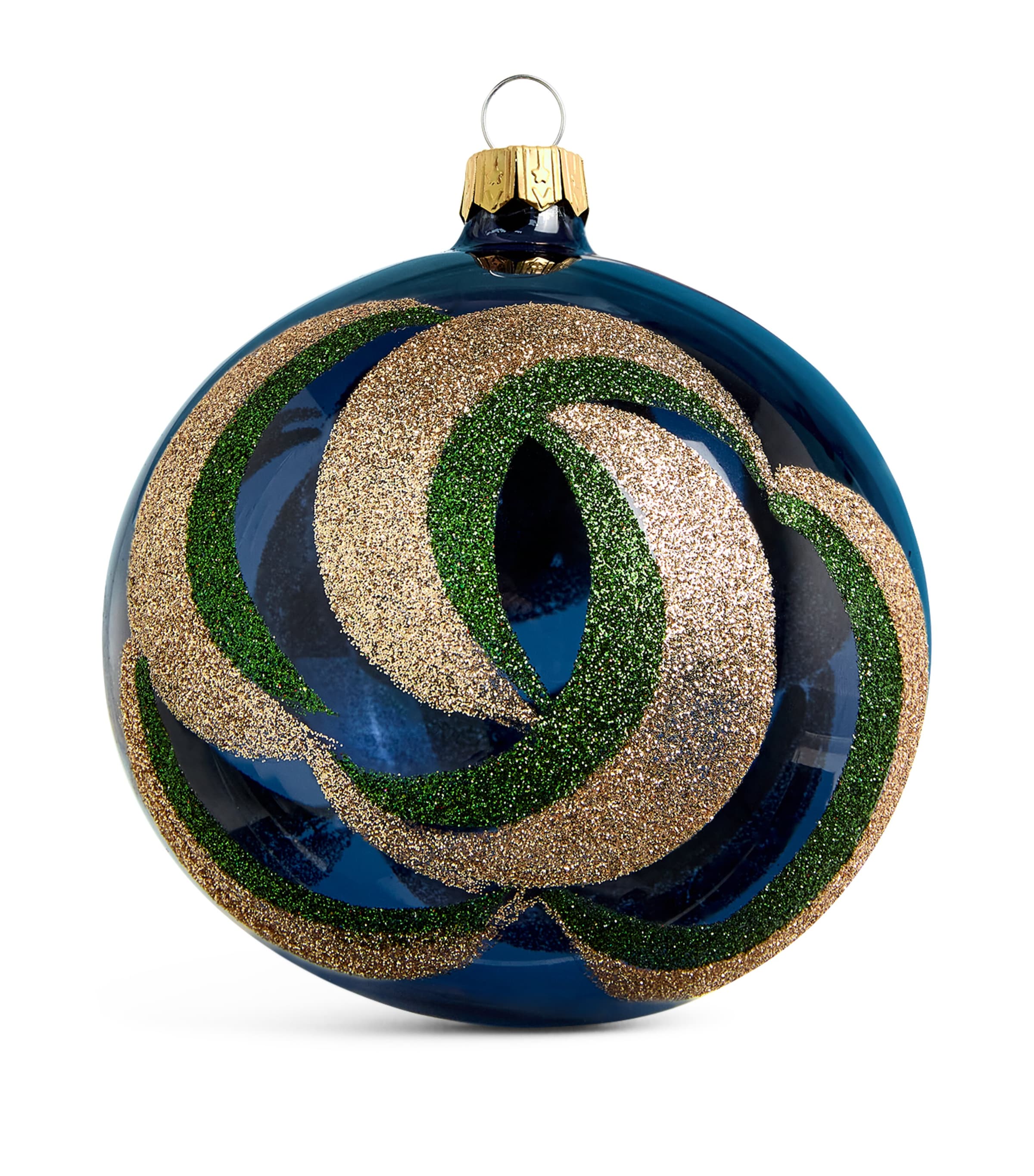 Harrods Glass Swirl Pattern Bauble In Navy