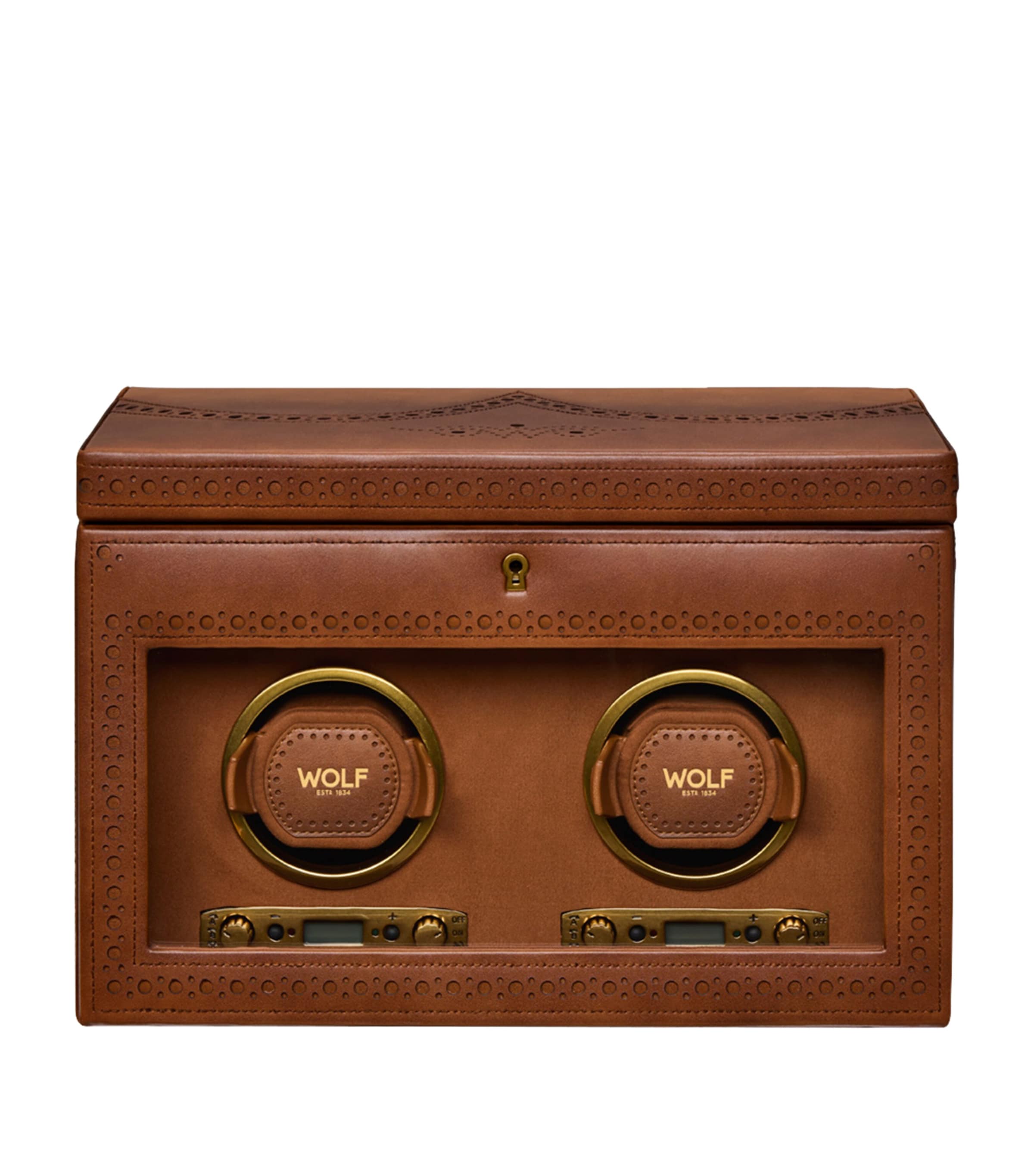 WOLF Brogue Double Watch Winder With Storage Burnished Brown Image 1
