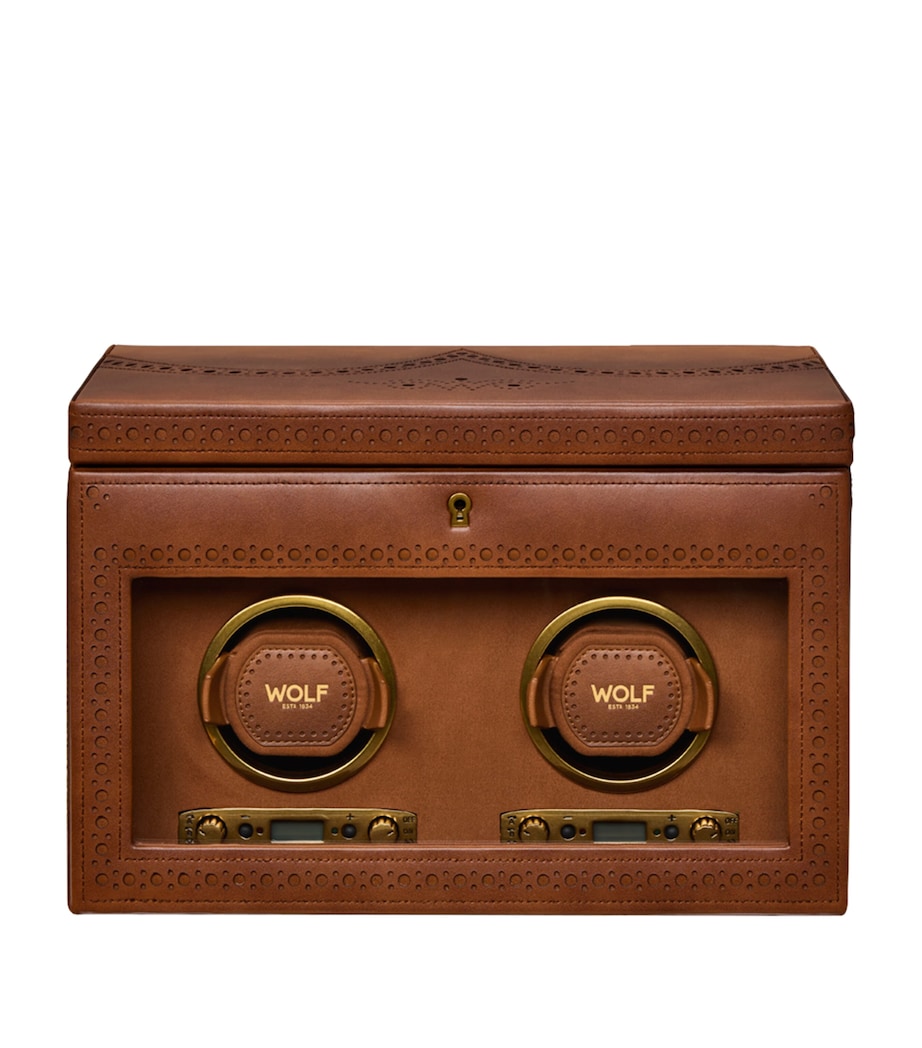 WOLF Brogue Double Watch Winder With Storage Burnished Brown Image 1