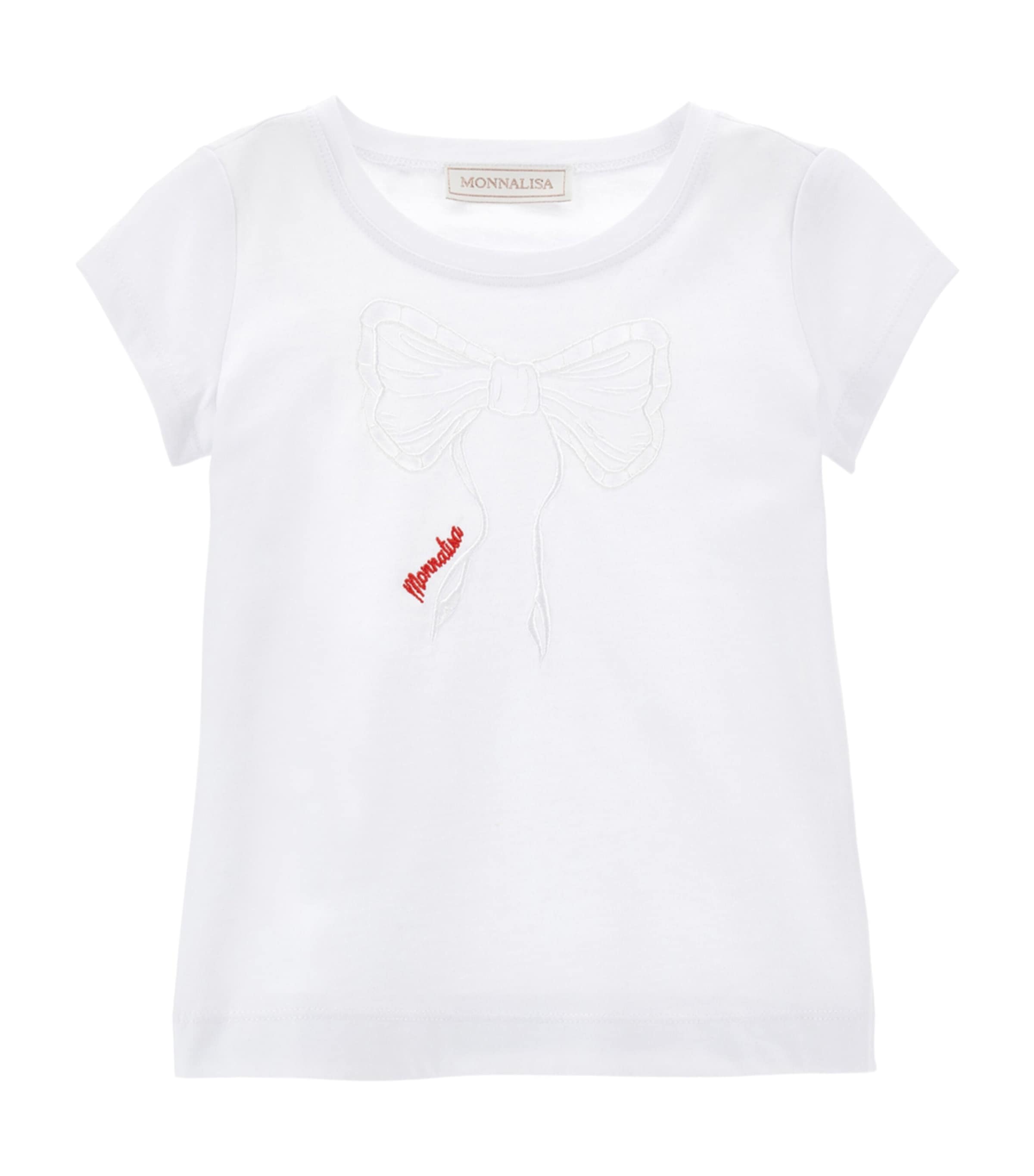 Monnalisa Cotton Bow Detail T-shirt In White