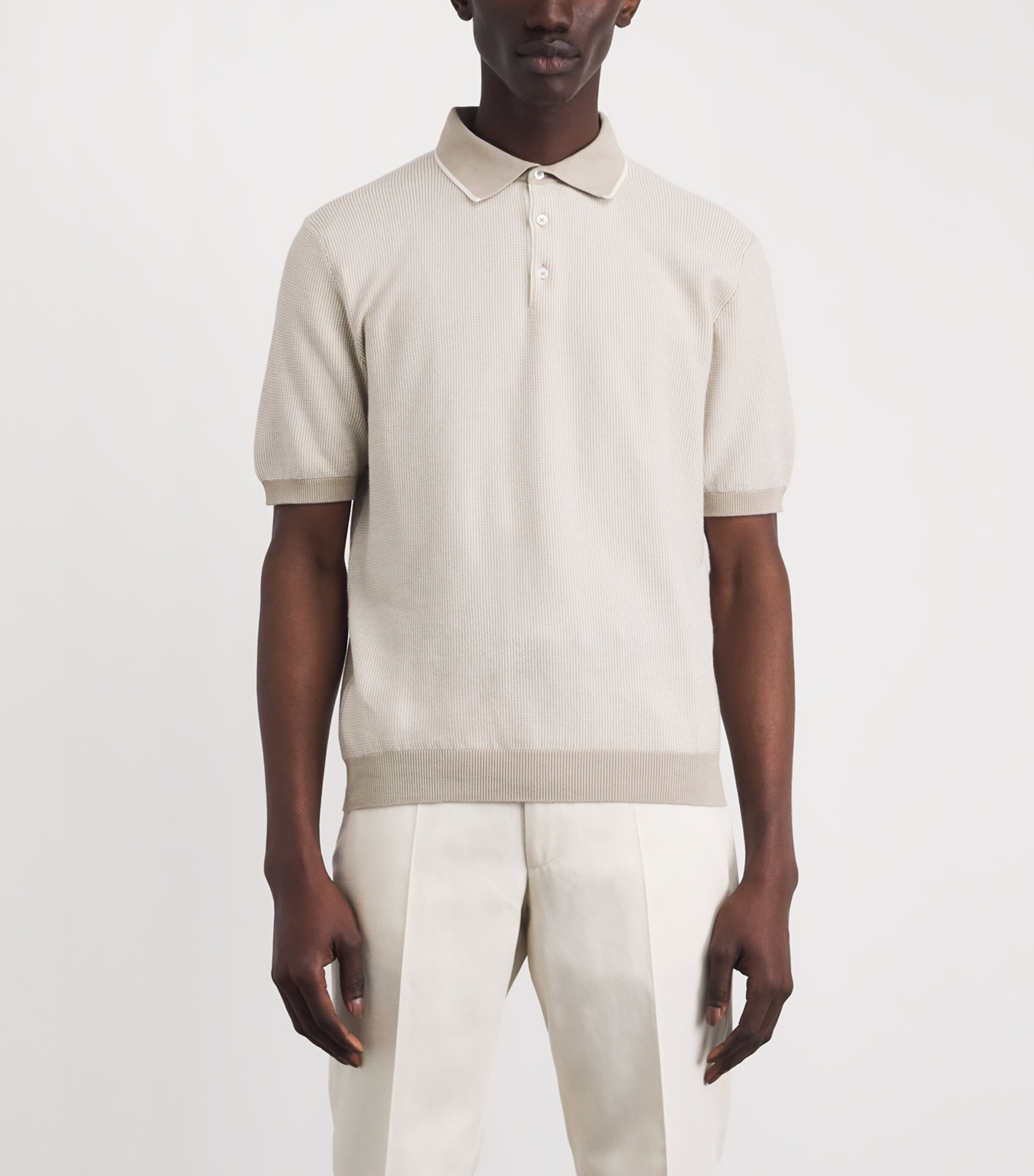 Corneliani Mens Cotton Two-Tone Polo Shirt Natural / Beige Image 4