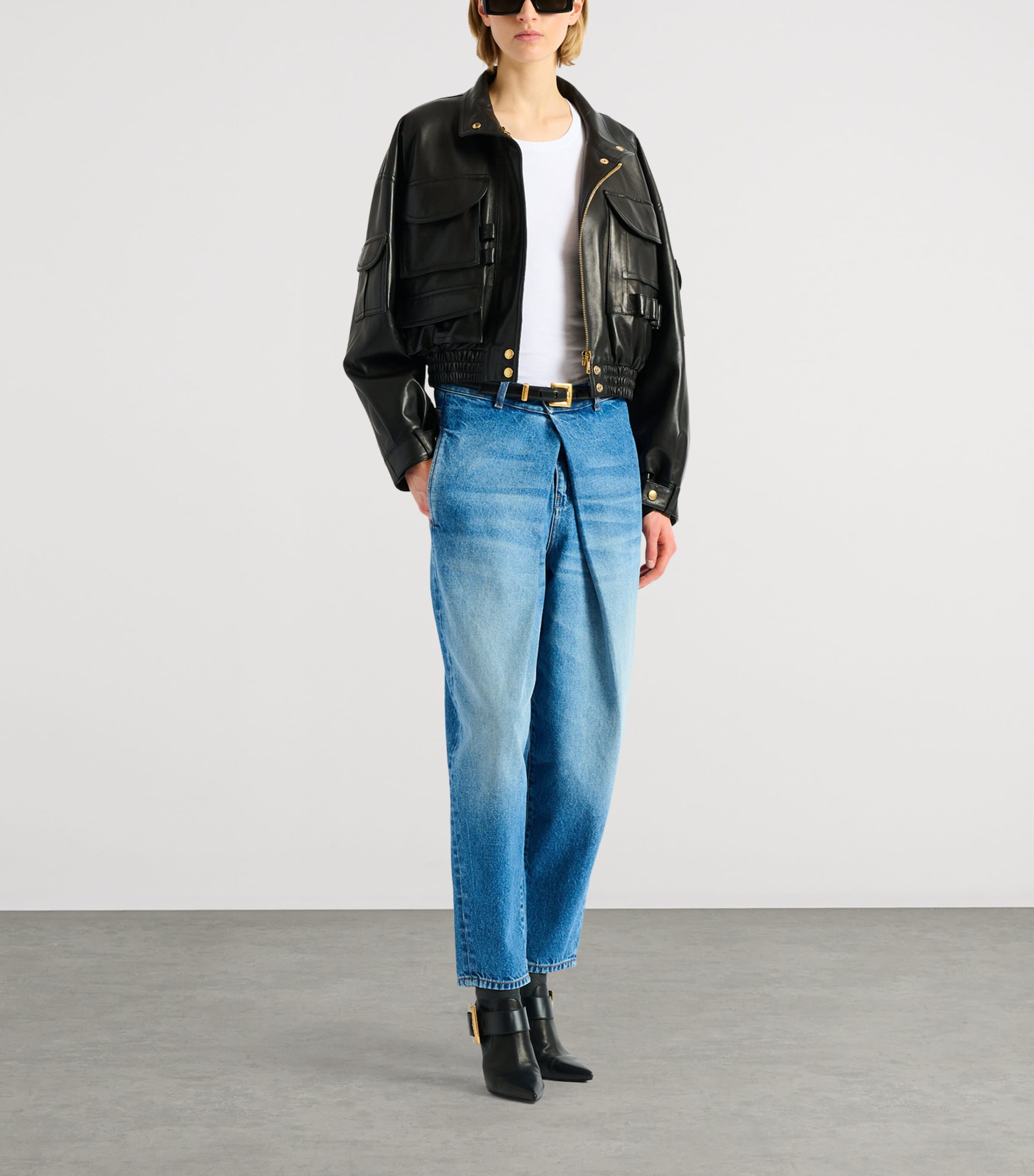 Balmain Womens Lambskin Bomber Jacket Noir Image 3