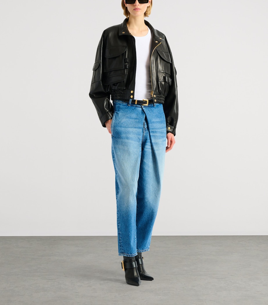 Balmain Womens Lambskin Bomber Jacket Noir Image 3