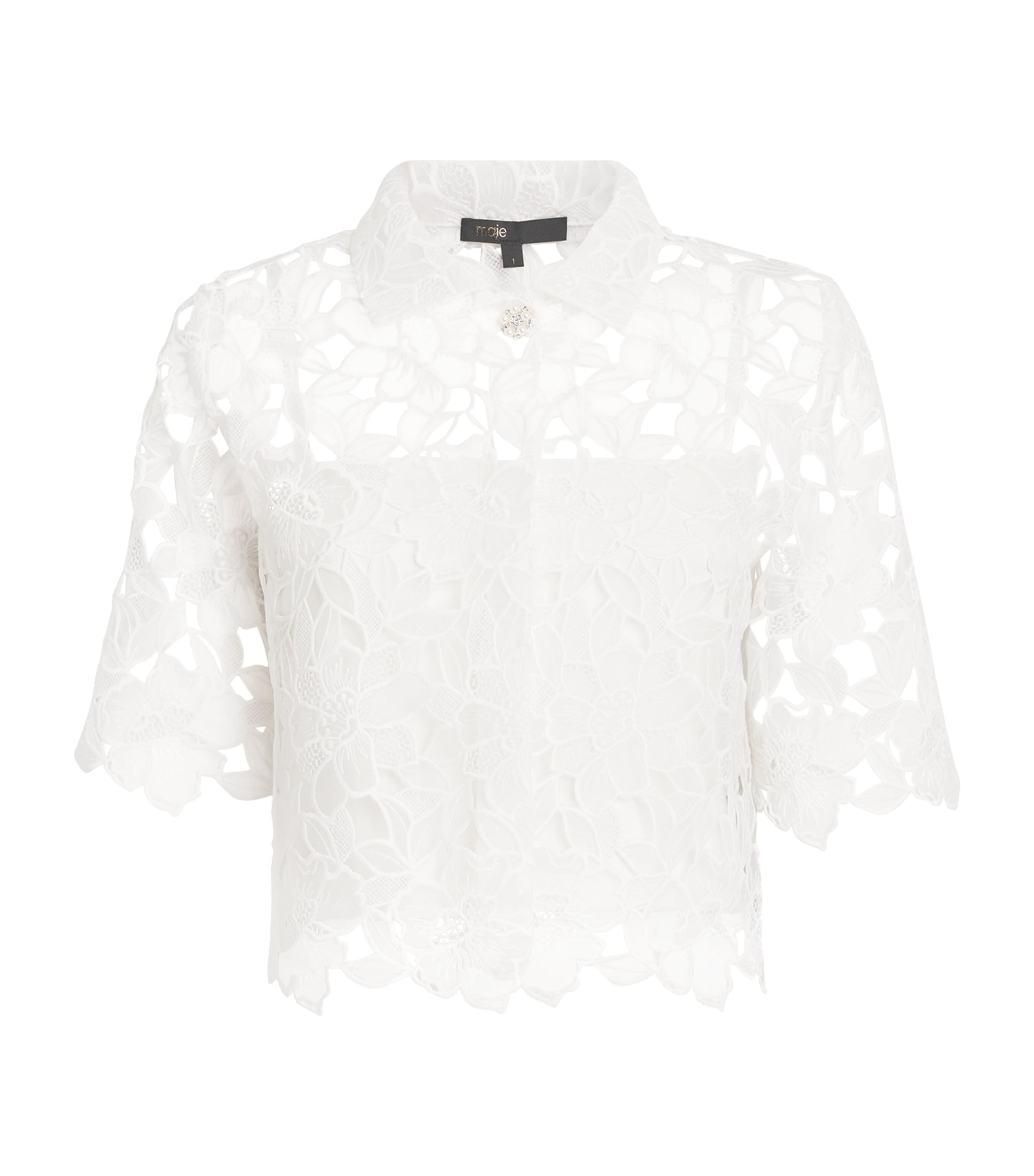 Maje Floral Collared Blouse In White