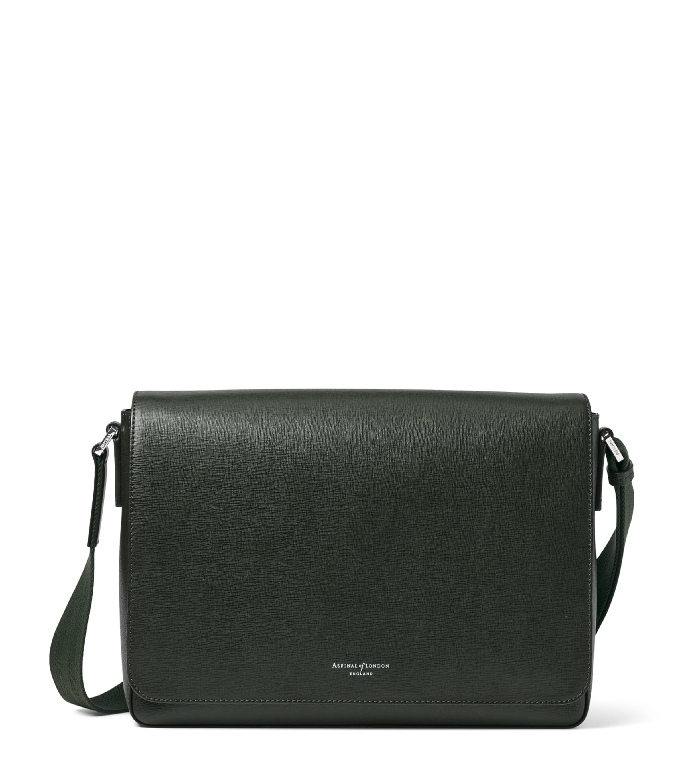 Aspinal Of London Leather Reporter Messenger Bag Forestgreen Image 1