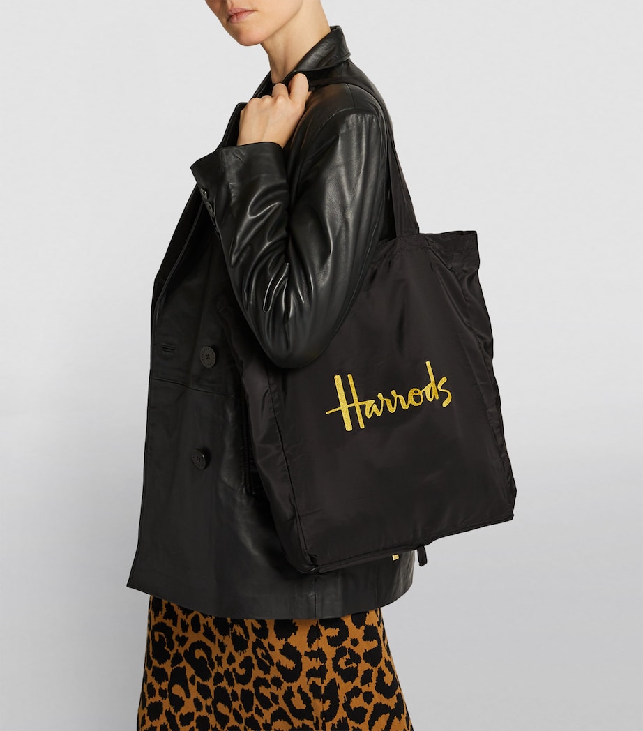 Harrods Recycled Logo Pocket Shopper Bag Black Image 8