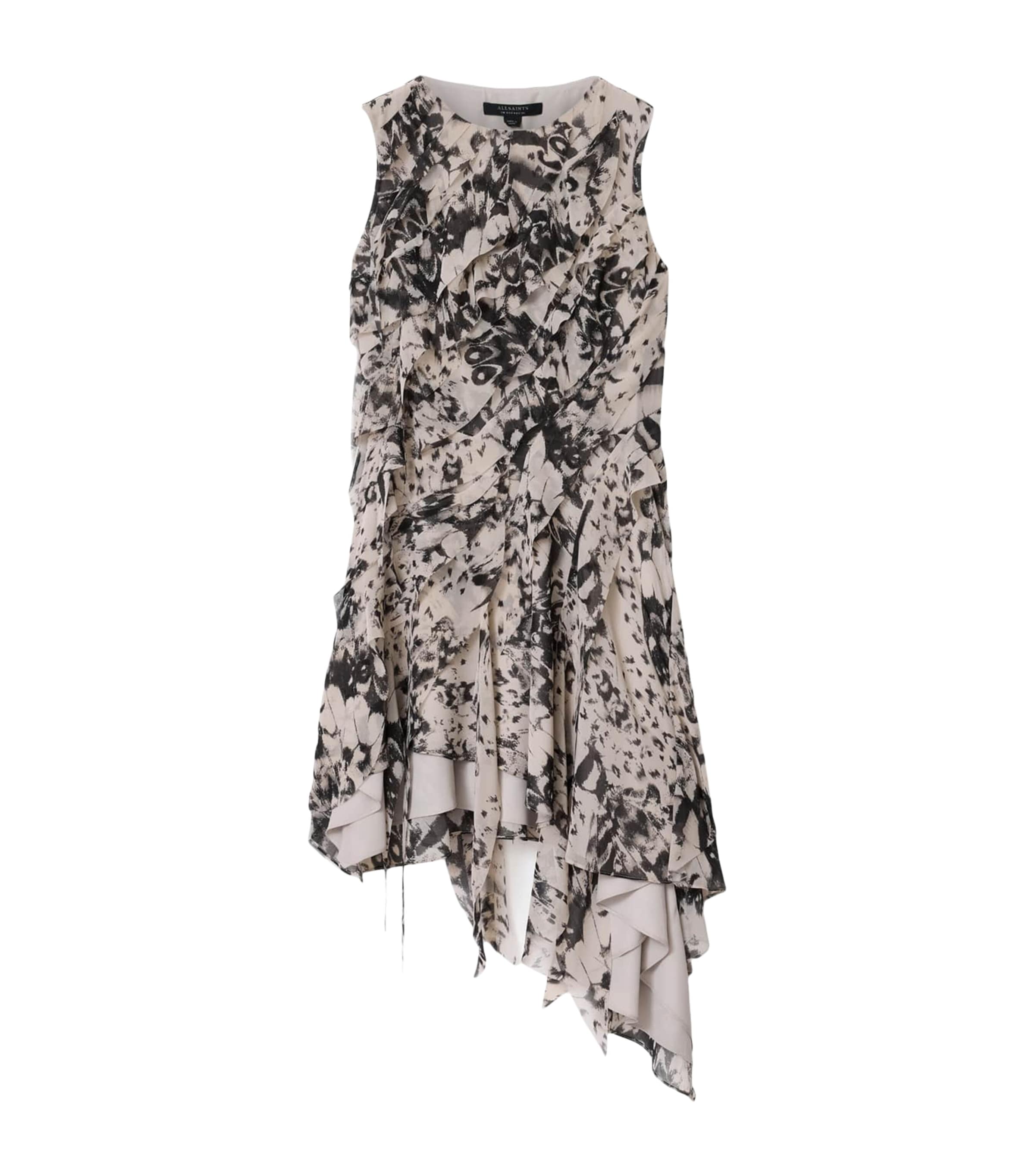 AllSaints Womens Ruffled Asymmetric Angie Midi Dress Wing Chalk White Image 1