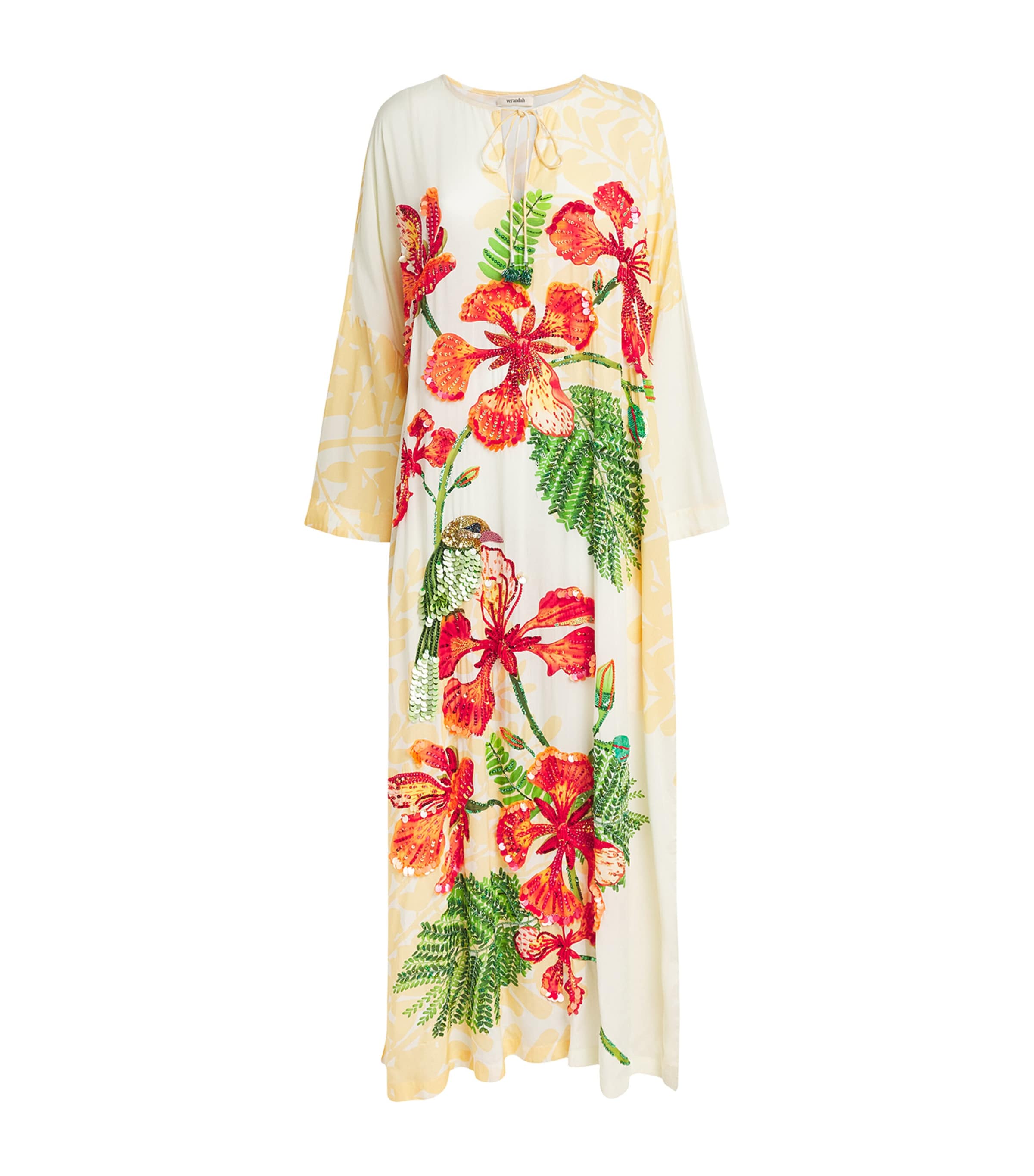 Embellished Gulmohar Maxi Kaftan Dress IVORY/PARROT Image 1