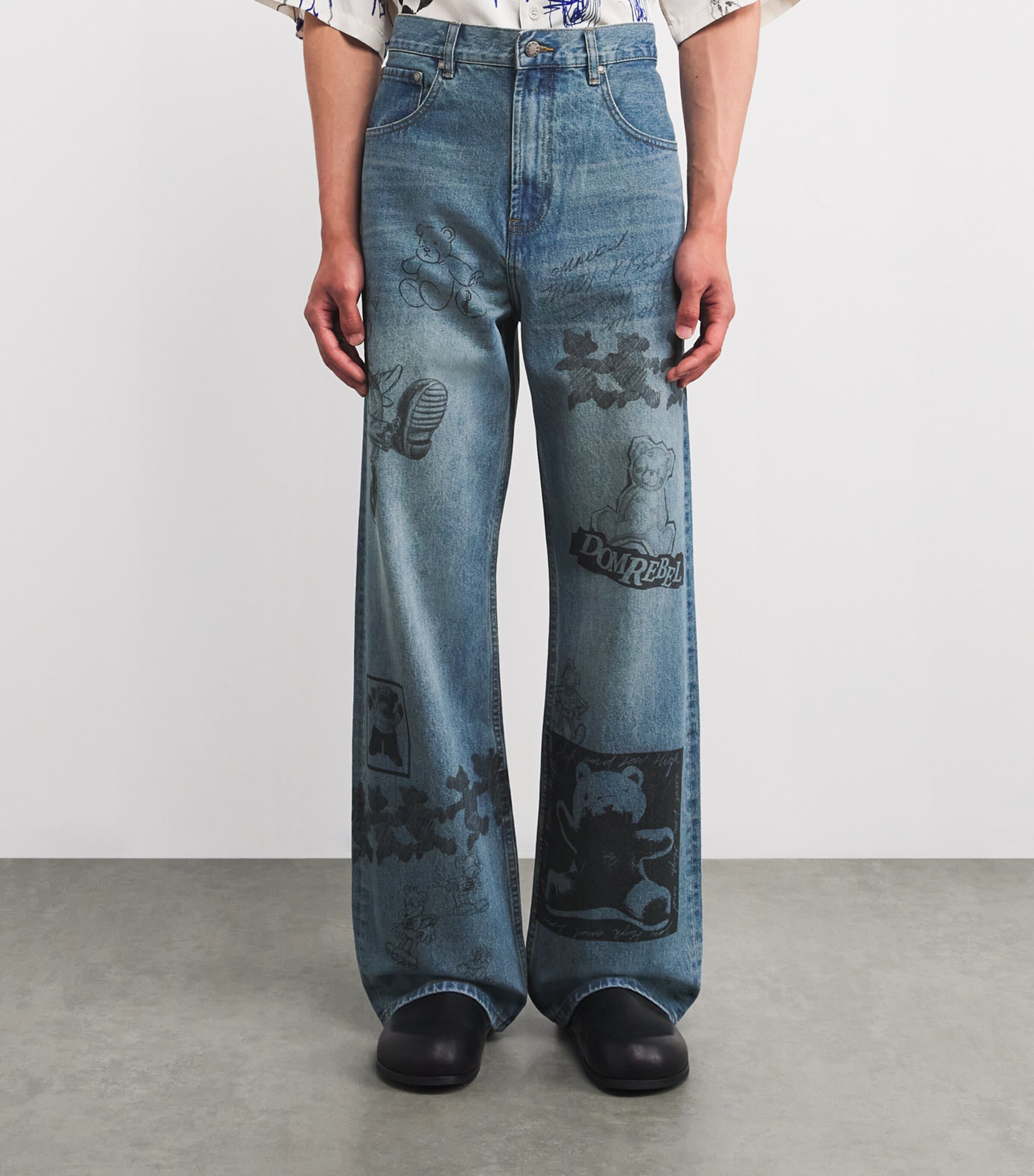 DOMREBEL Mens Sketch Bootcut Jeans Mid Blue Image 3