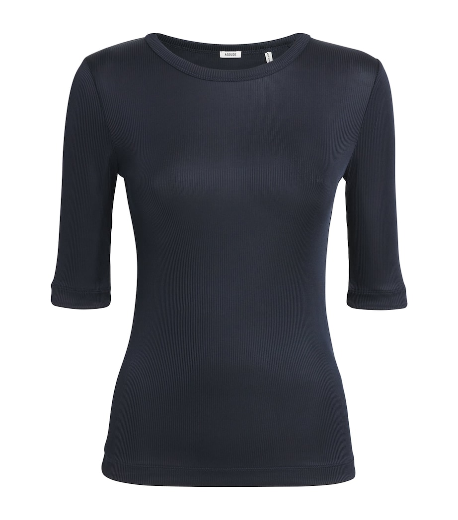 AGOLDE Womens Ribbed Saige T-Shirt Nvy Navy Image 1