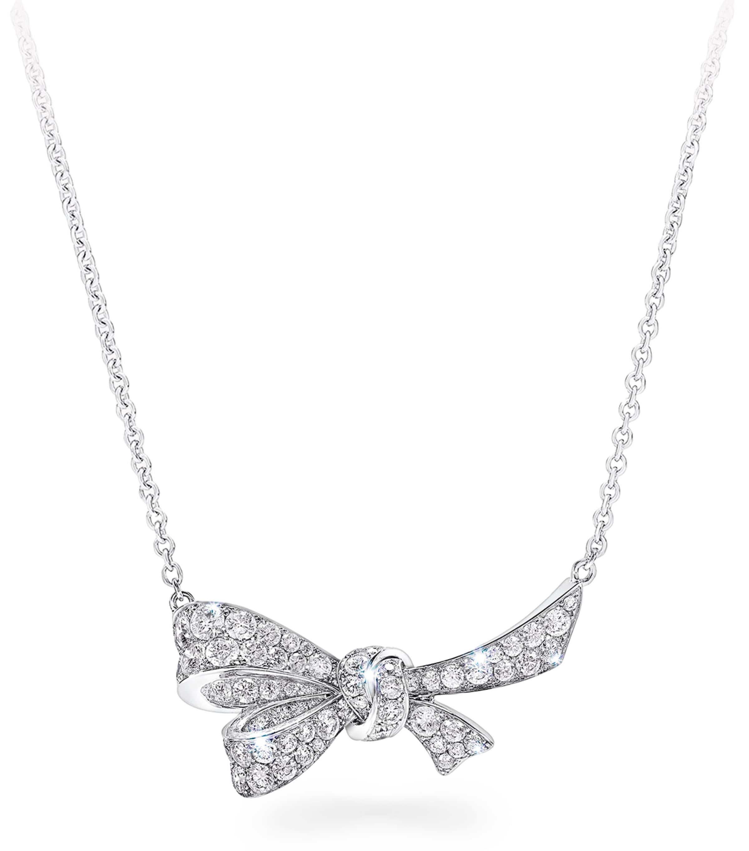 White Gold and Diamond Tilda's Bow Pendant Necklace WHITE GOLD Image 1