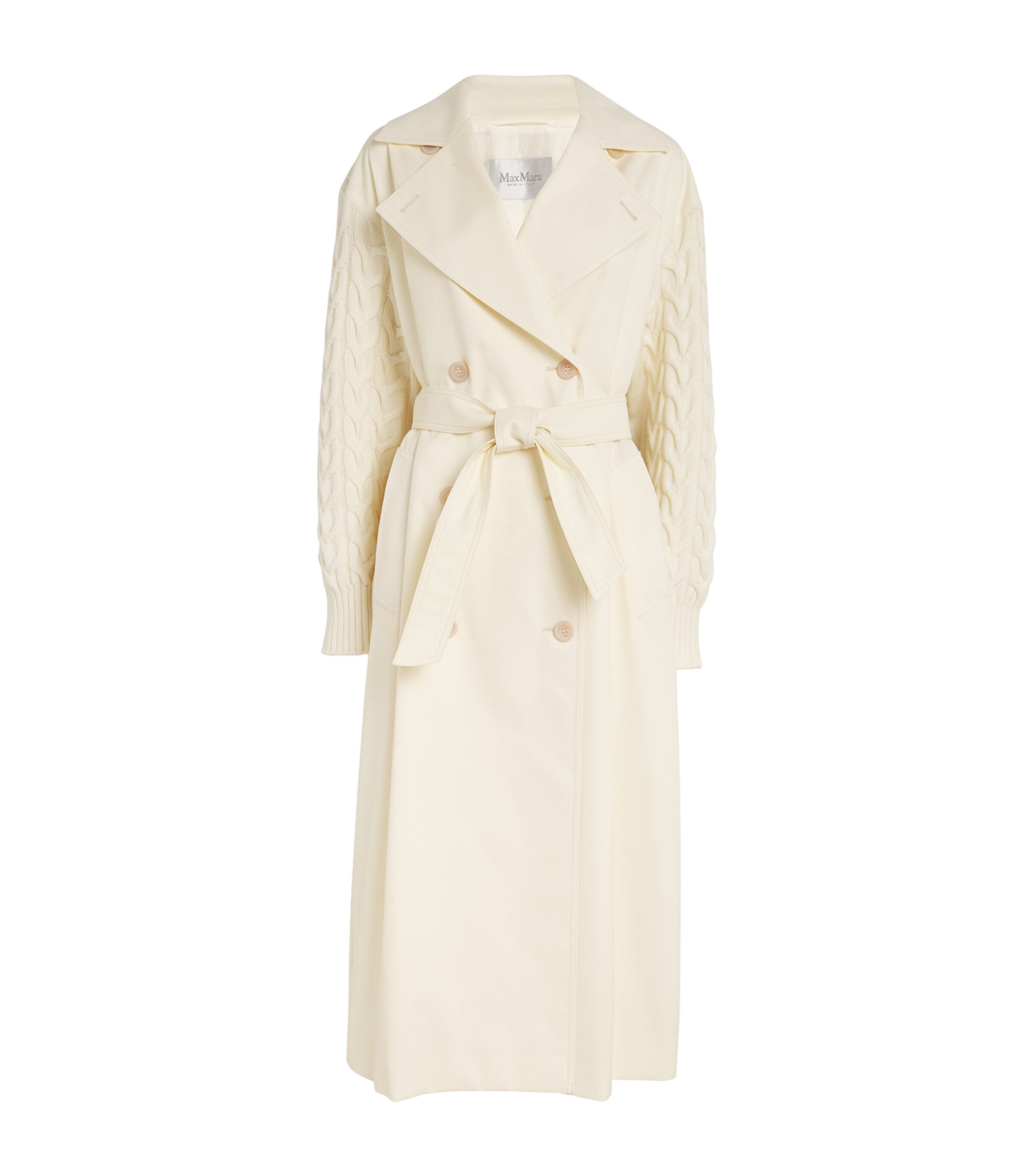 Max Mara Knit-sleeve Trench Coat In Beige