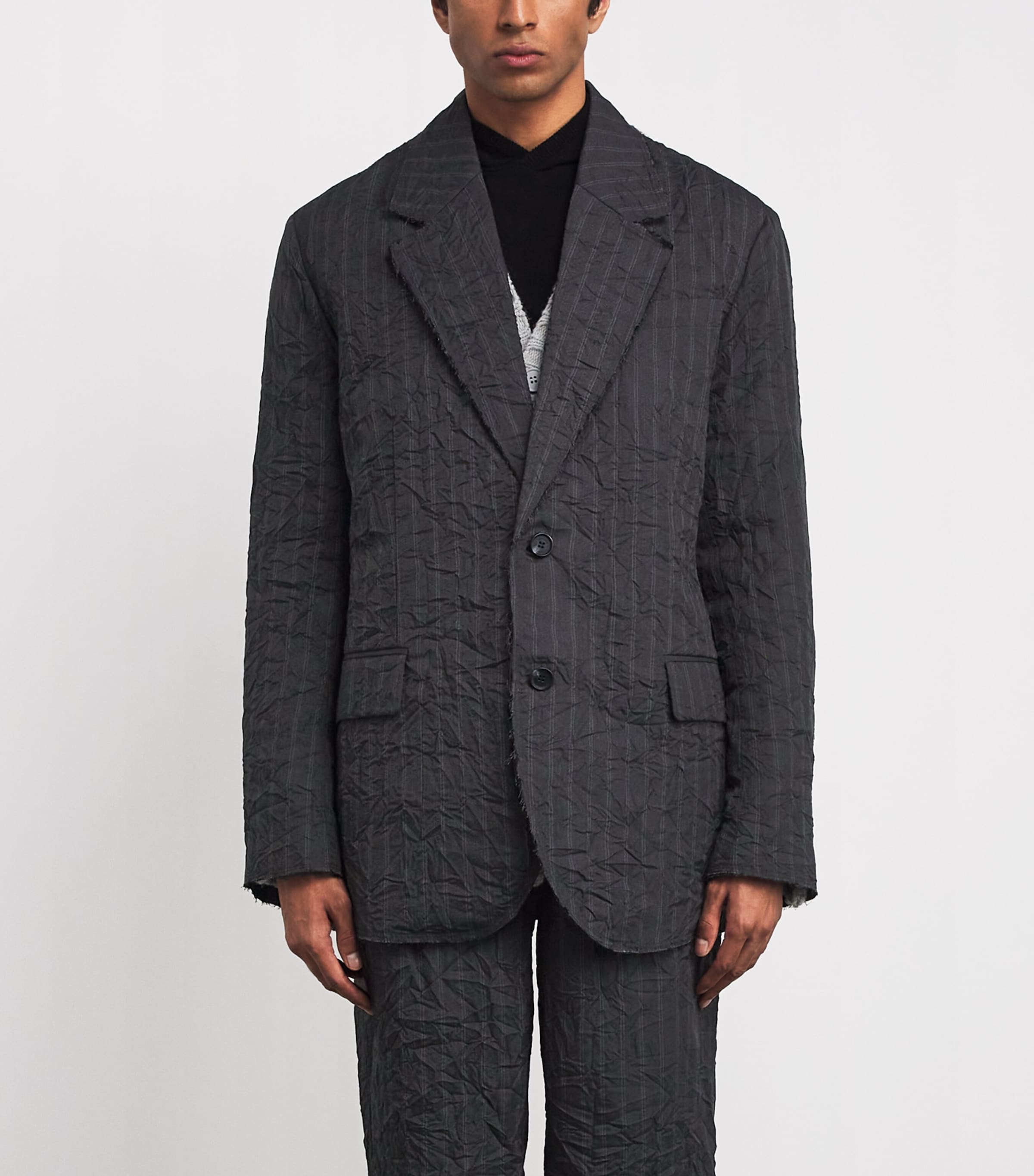 Crinkled Pinstripe Suit CHARCOAL STRIPE Image 3