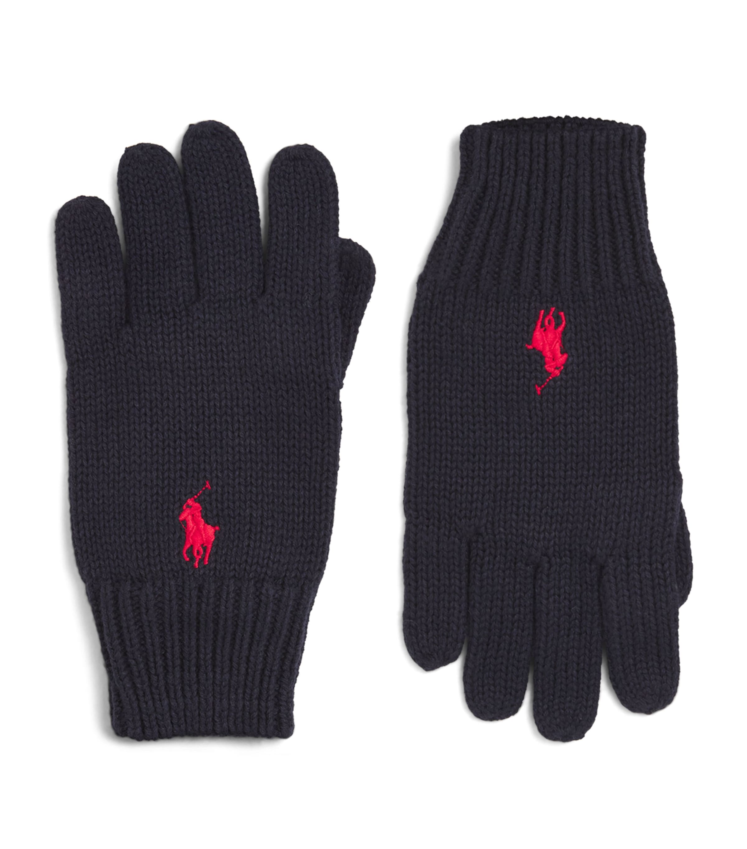 Shop Ralph Lauren Cotton Polo Pony Gloves In Navy