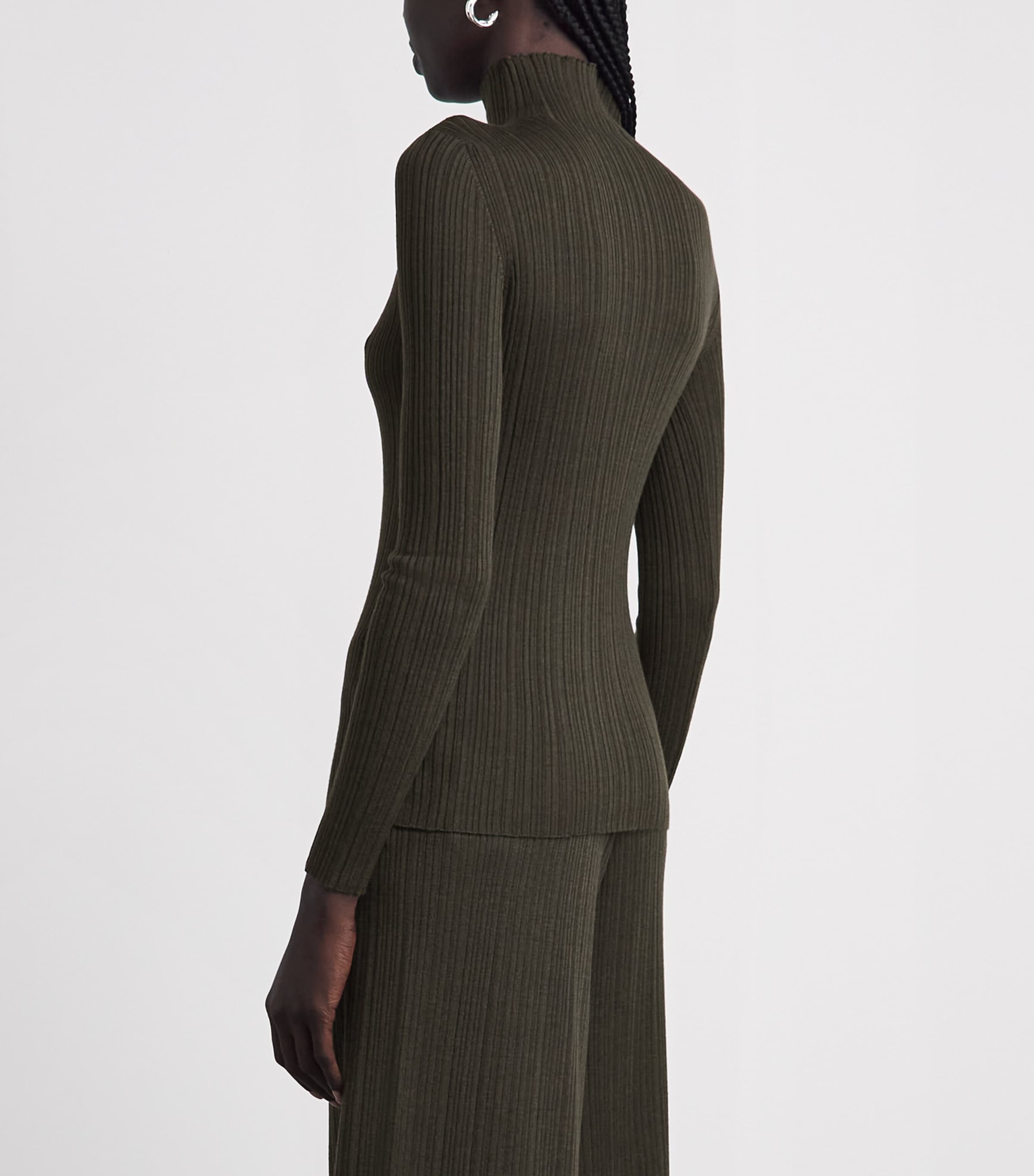 Agnona Womens Cashmere-Wool-Silk Corteccia Stitch Top Green Olive Image 5