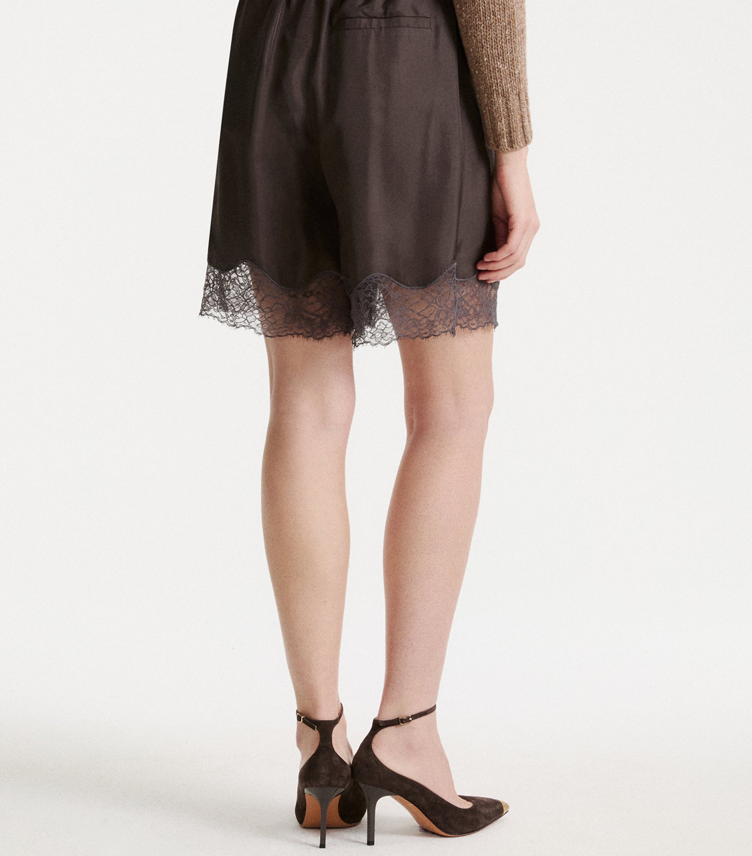 Marella Womens Lace-Trim Shorts Dark Grey Image 3