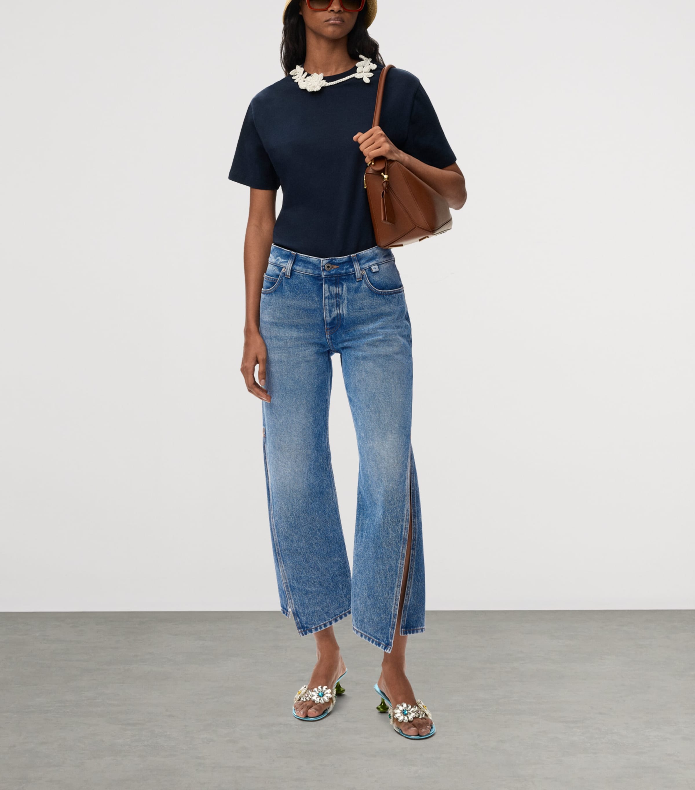 LOEWE Womens x Paula's Ibiza Split-Leg Mid-Rise Flared Jeans Medium Blue Image 2