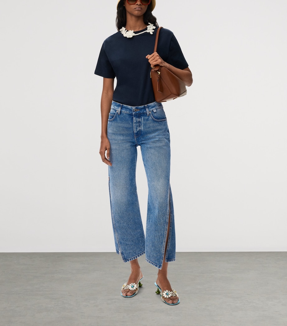LOEWE Womens x Paula's Ibiza Split-Leg Mid-Rise Flared Jeans Medium Blue Image 2