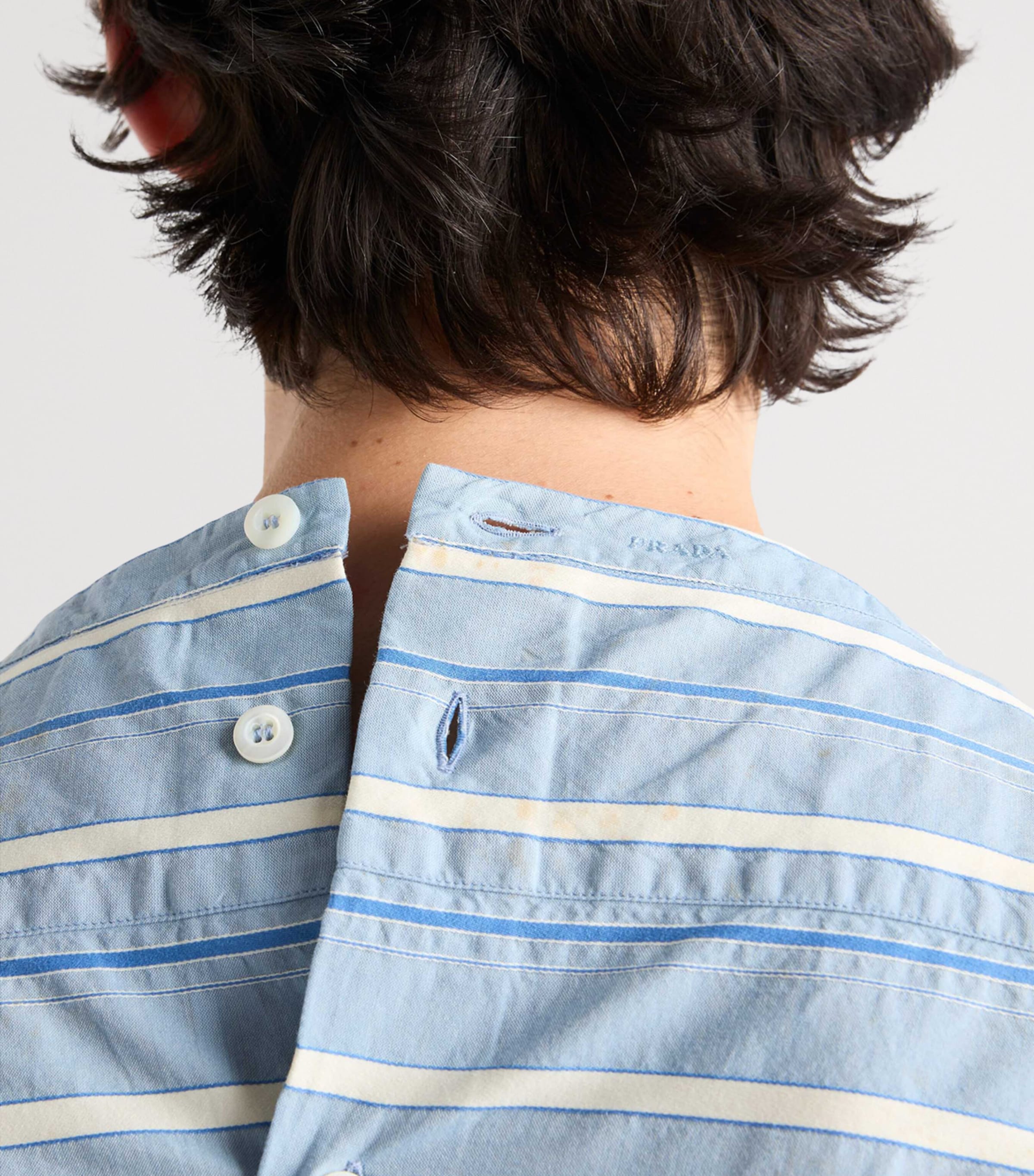 Prada Mens Cotton Stripe Shirt Light Blue Image 4