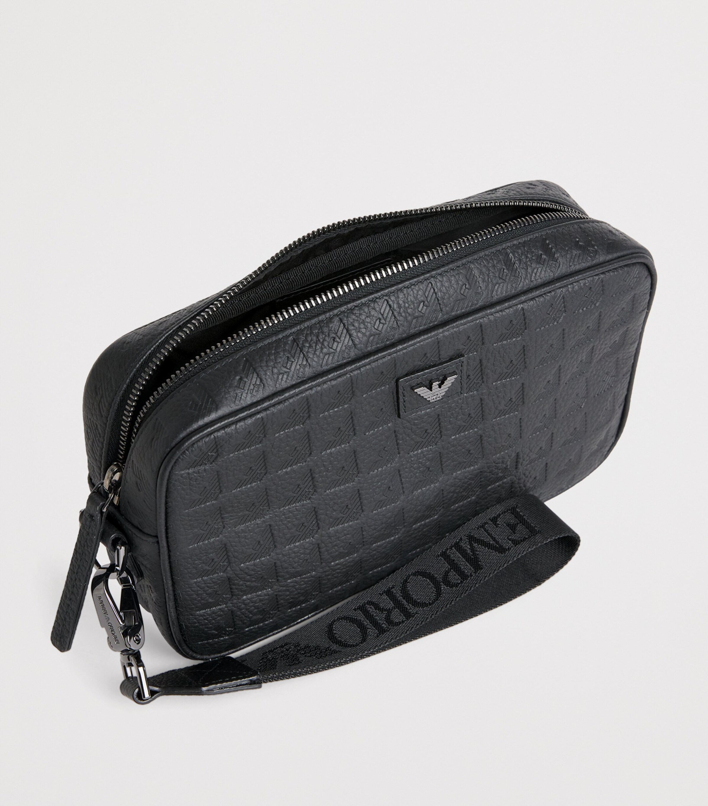 Emporio Armani Black Leather Monogram Wash Bag Harrods LT