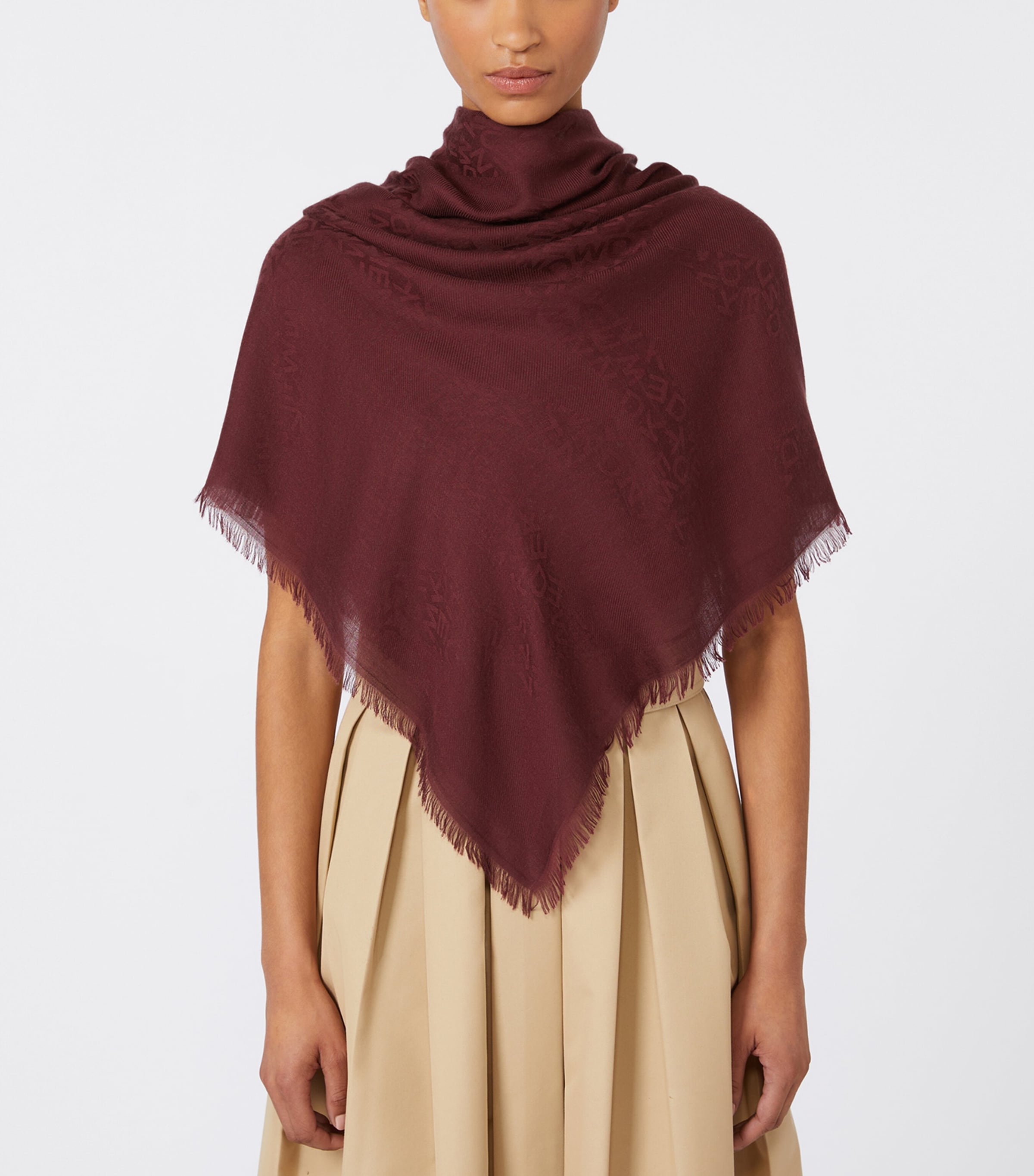 Weekend Max Mara Modal-Cashmere Logo Scarf Bordeaux Image 2