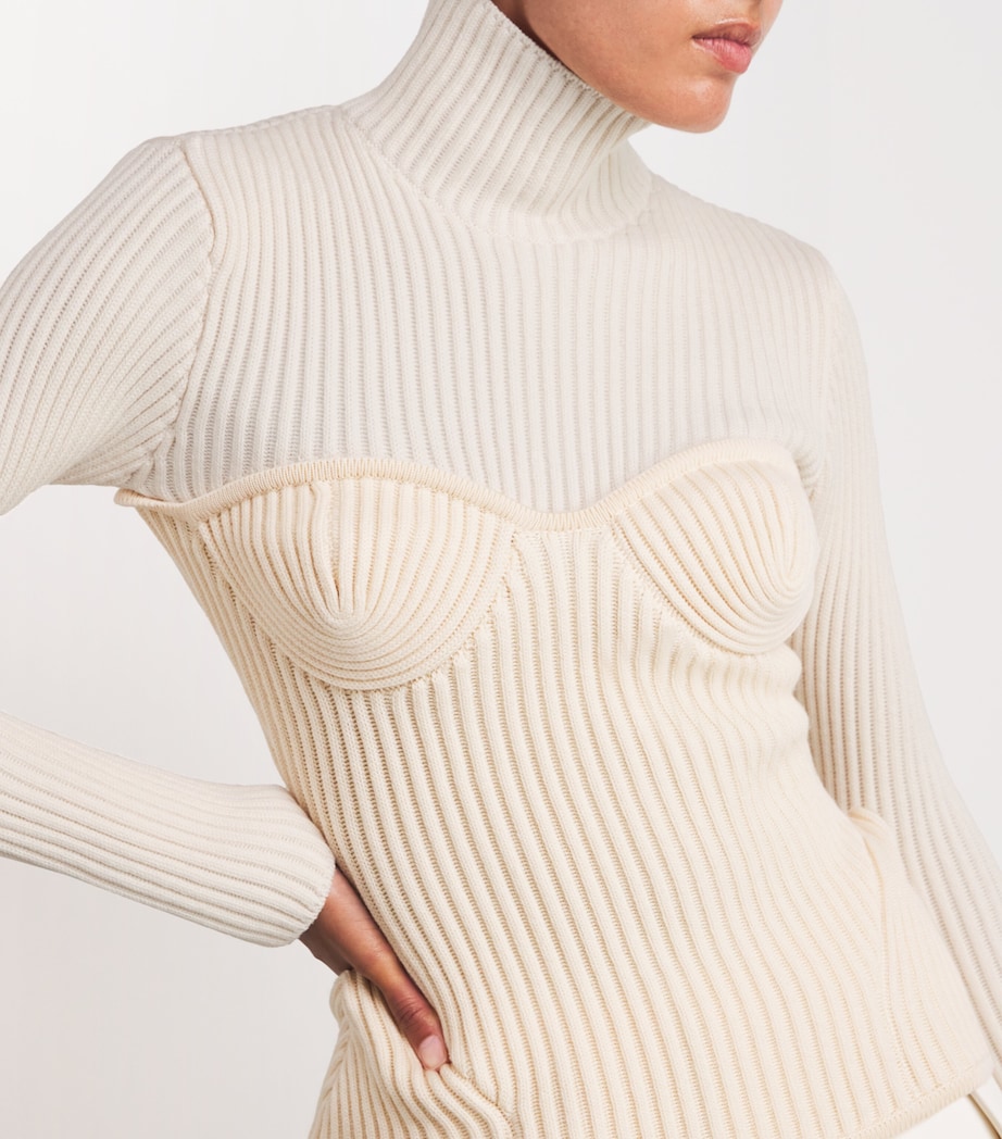 Wool-Blend Corset Sweater 0103-WHITE/ECRU Image 6