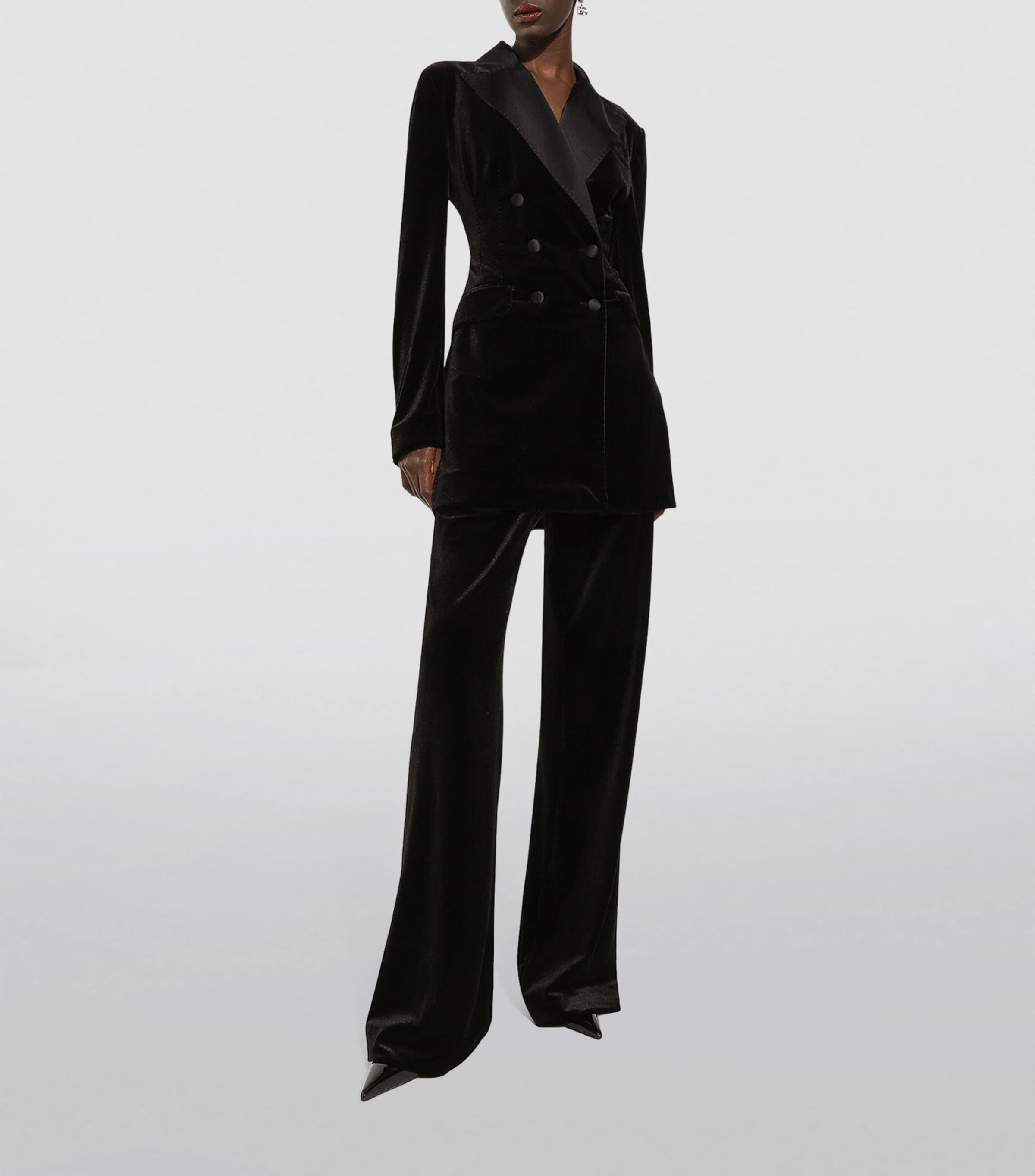 Velour Flared Trousers N0000-BLACK Image 4