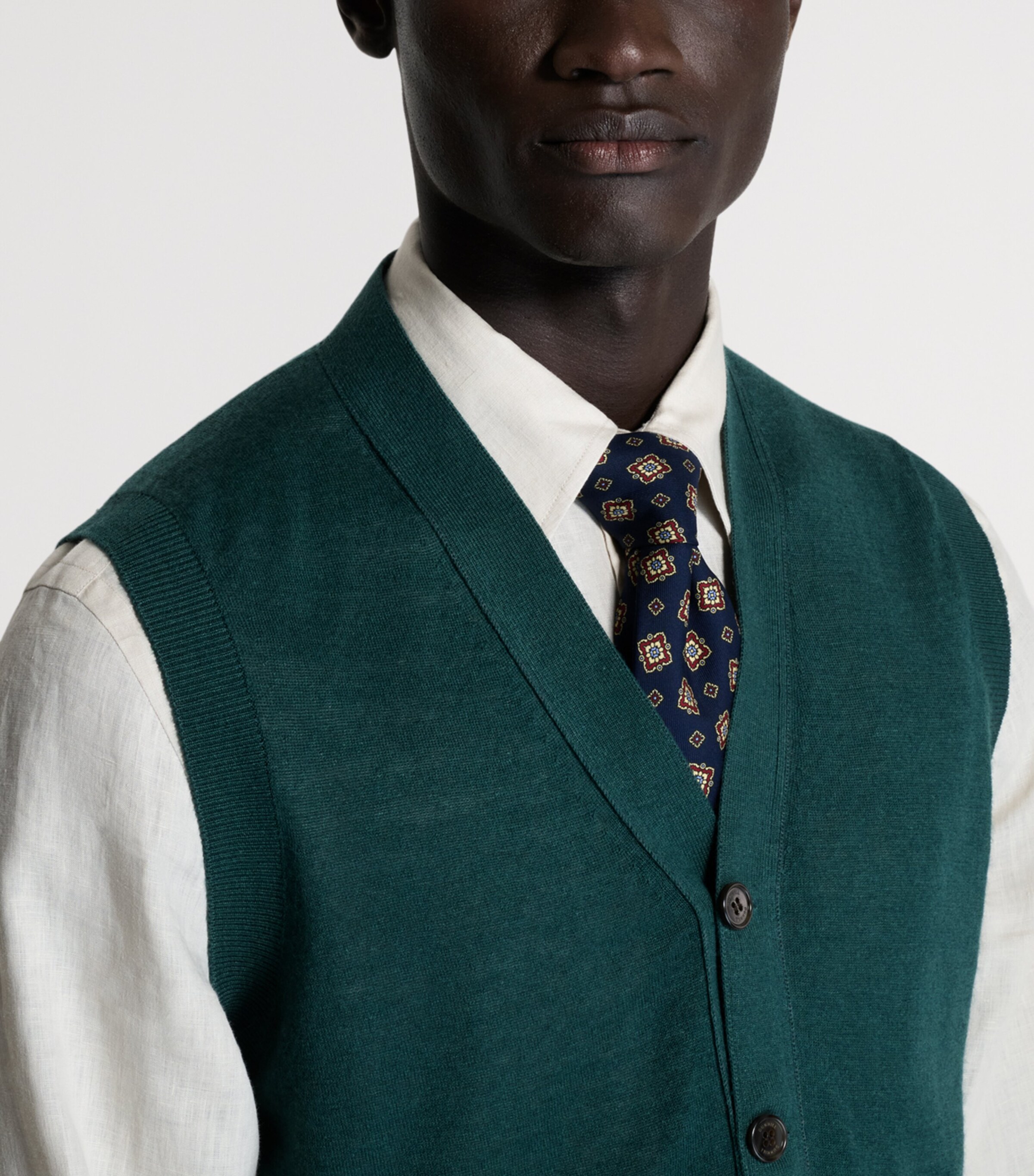 Dunhill Mens Linen-Cashmere Sweater Vest Green Image 5