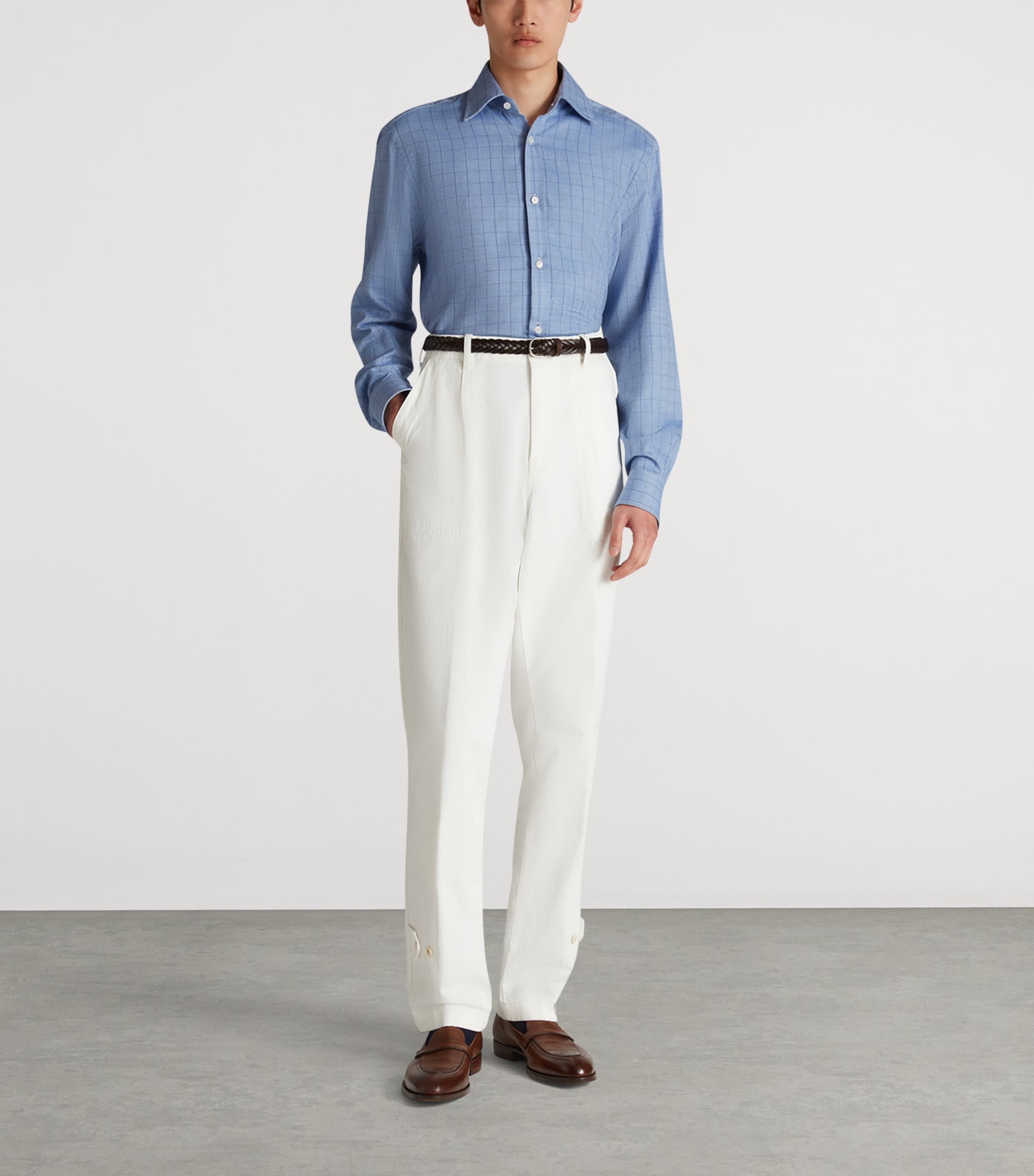 Cotton-Cashmere Tattersall Check Dress Shirt 472BLUE Image 2