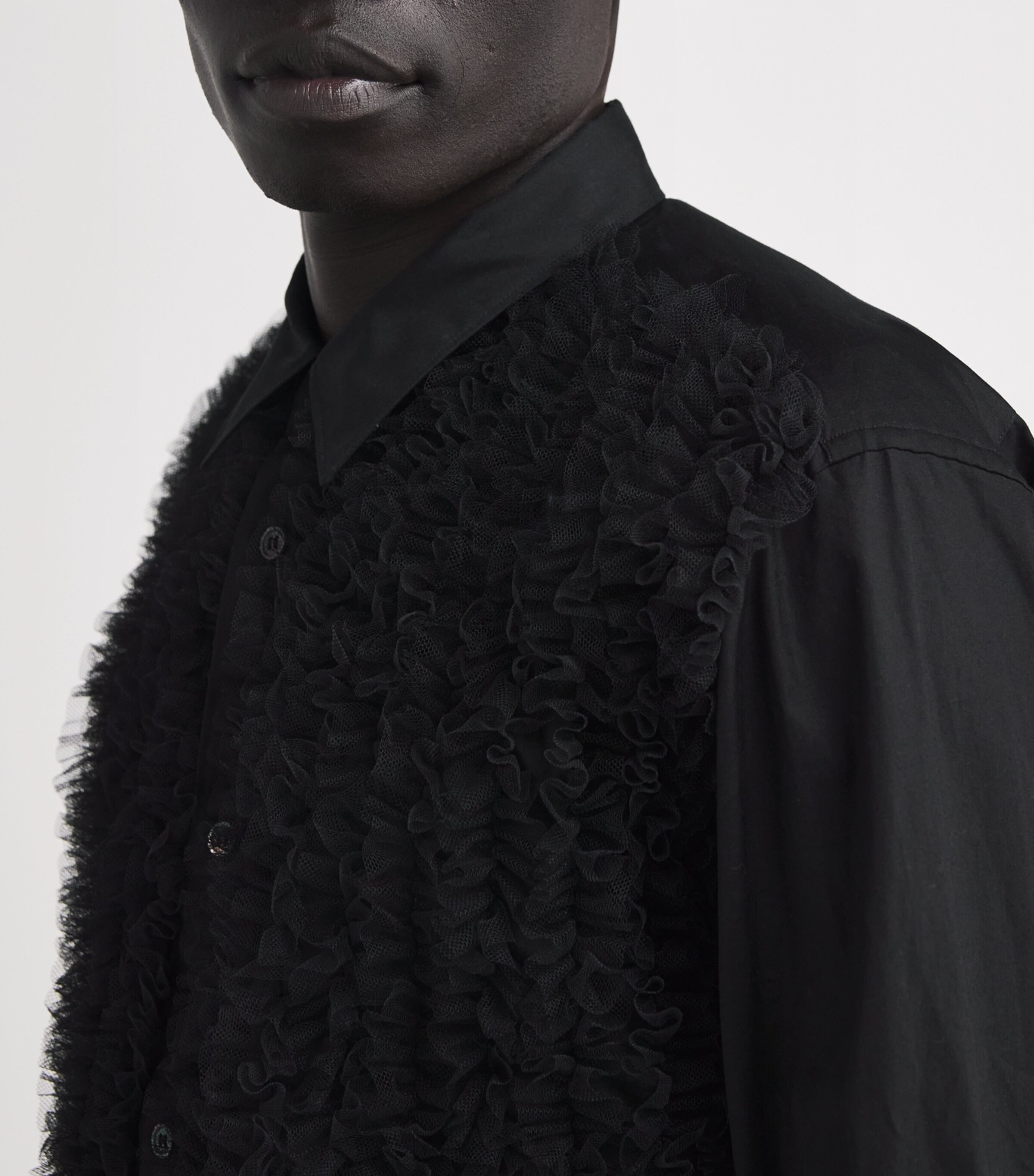 Comme Des Garçons Homme Plus Black Cotton Frill-Front Shirt
