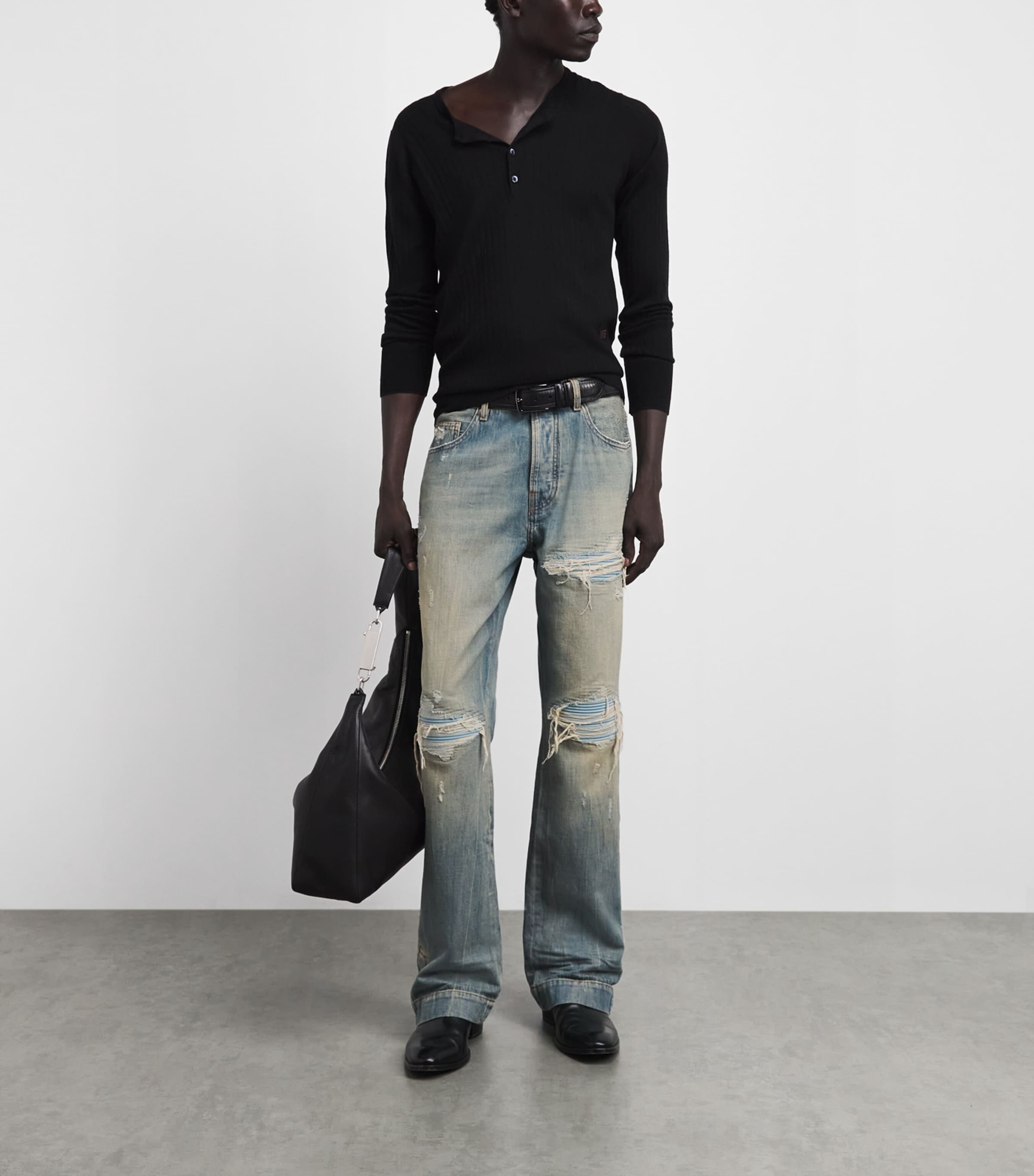 AMIRI Mens Ripped Repair MX1 Straight Jeans Laurel Fade Image 2