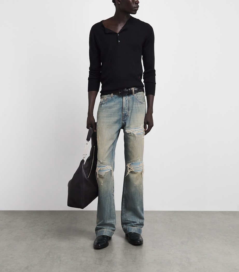 AMIRI Mens Ripped Repair MX1 Straight Jeans Laurel Fade Image 2