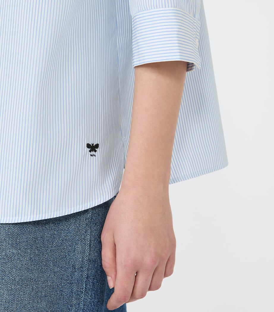 Weekend Max Mara Womens Cotton Stripe Cropped-Sleeve Shirt Light Blue Image 6